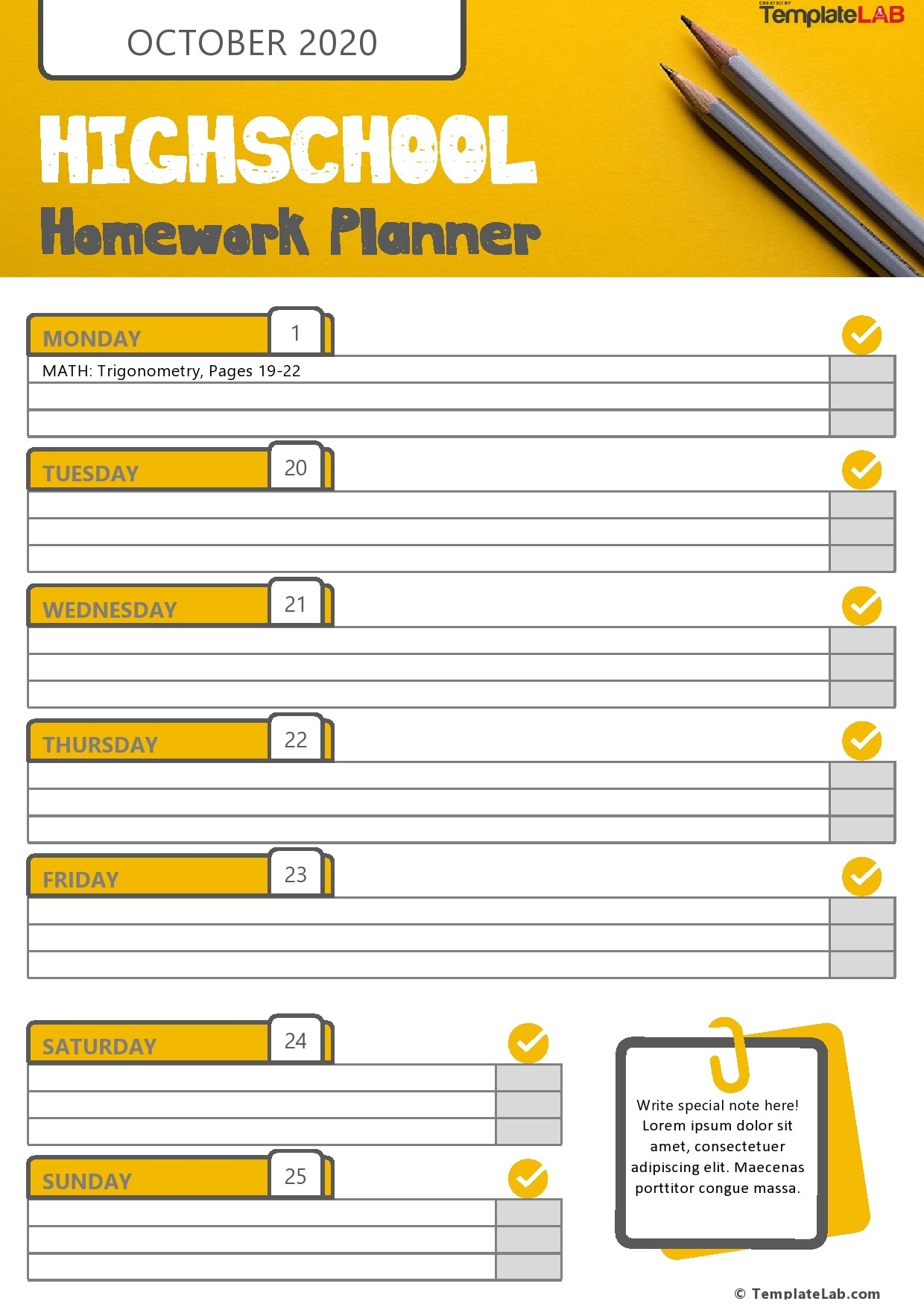 15 Printable Homework Planners PDF Word Excel TemplateLab