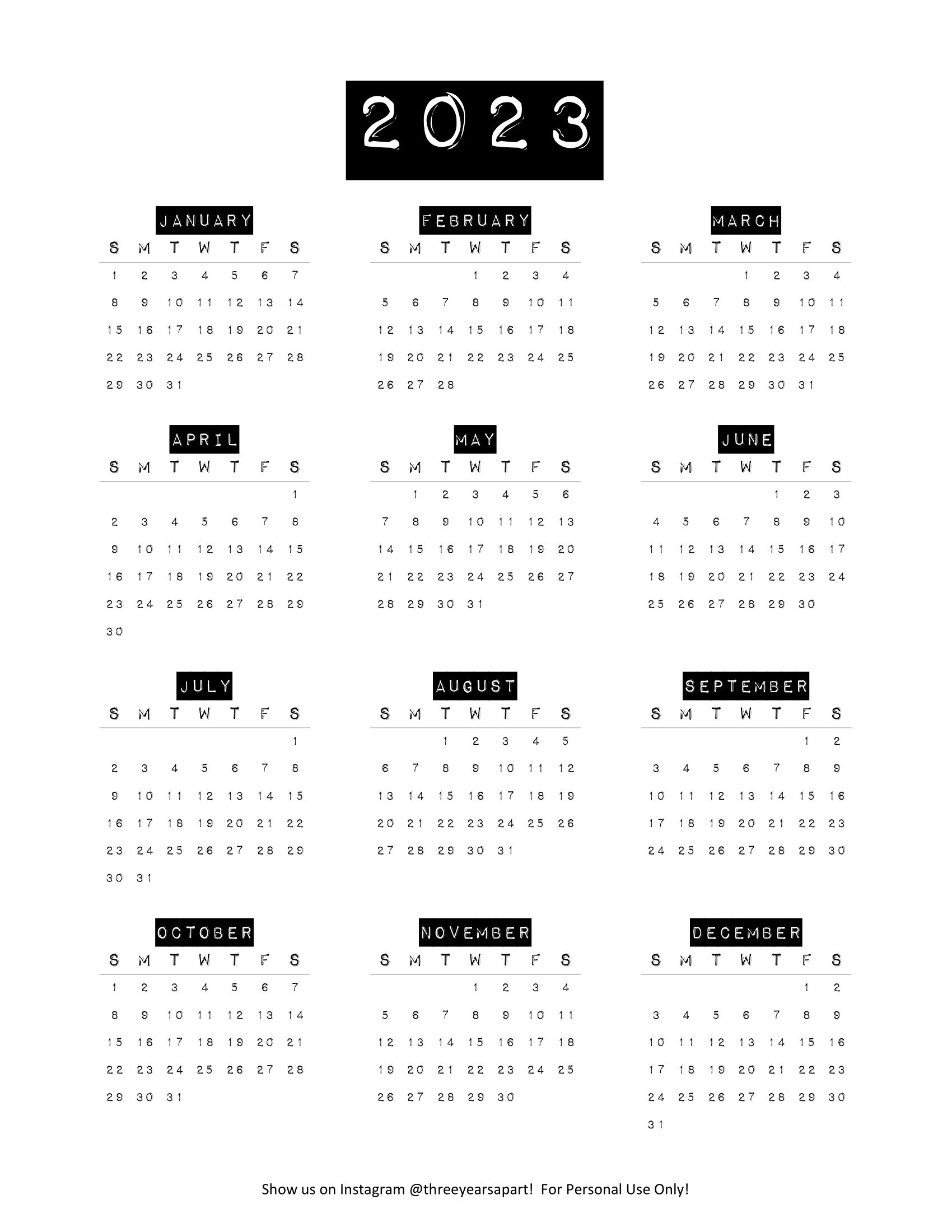2023 Yearly Calendar Free Printable Bullet Journal And Planner Free Download Year at a Glance Future Log 3 Years Apart