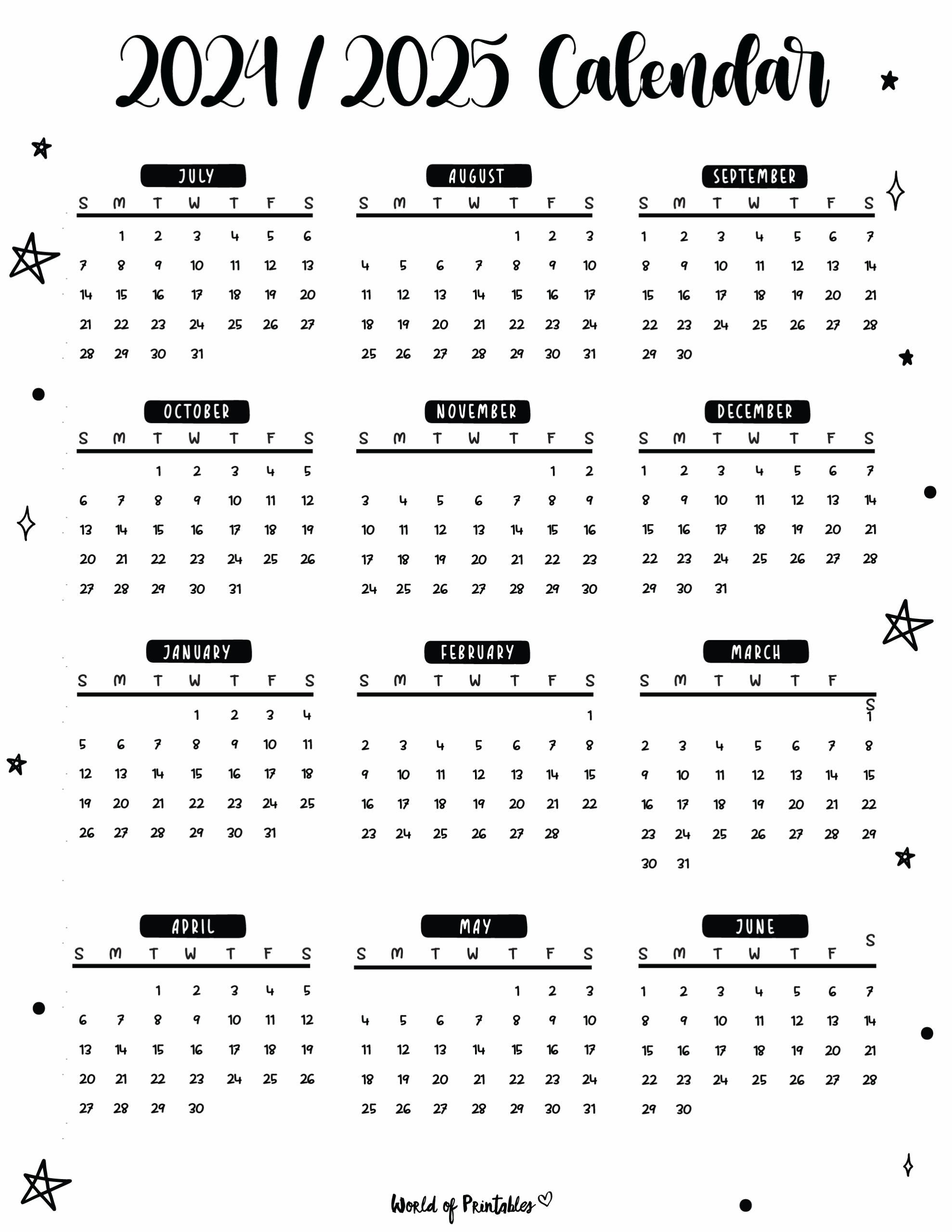 2024 2025 Calendar Free Printables World Of Printables