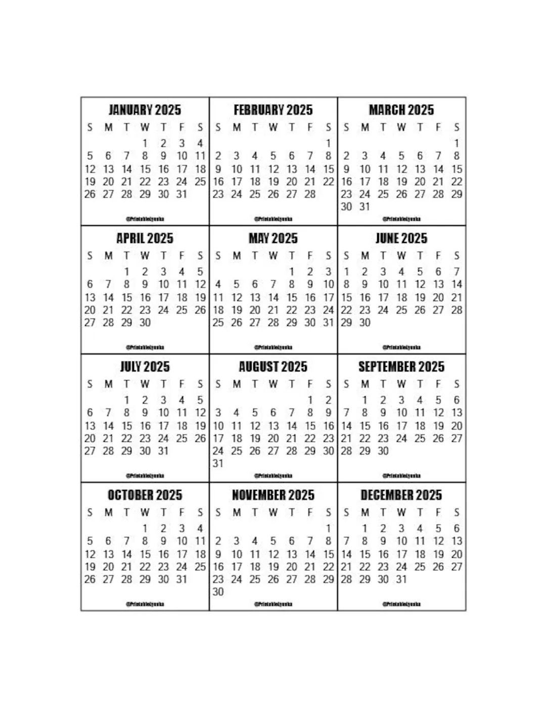 2025 And 2026 Calendar Printable 2025 2026 Mini Monthly Calendar Tab Size 2 X 2 Inches Calendar Printable PDF Etsy