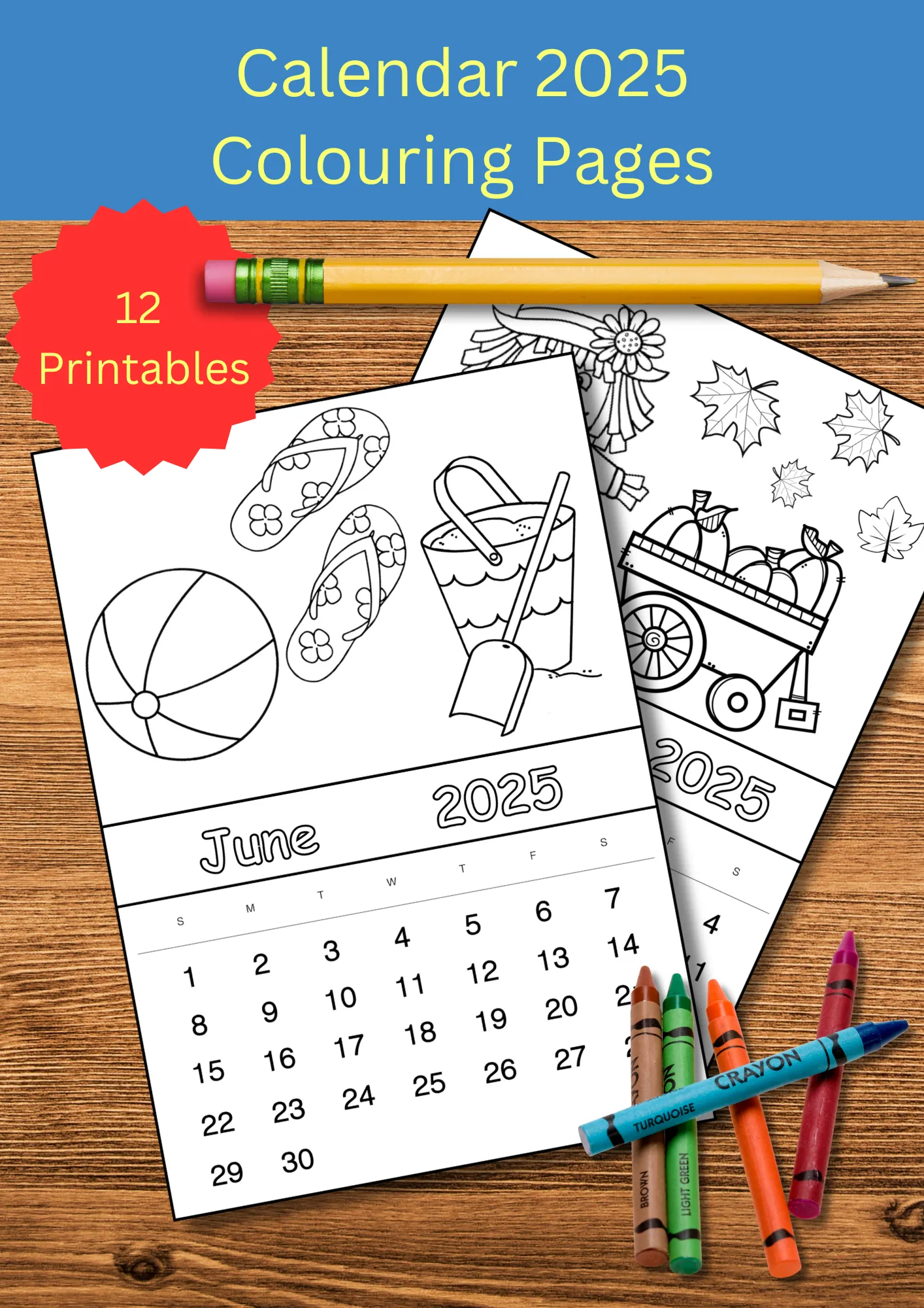 2025 calendar for kids with colouring pages