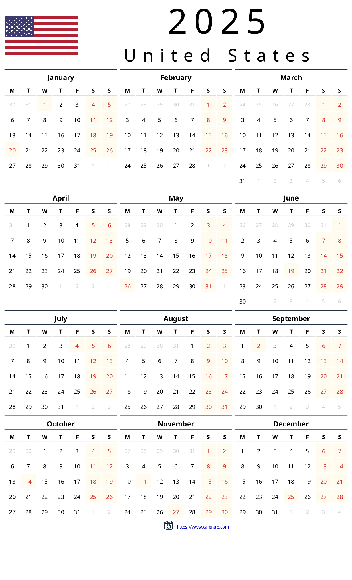 Printable Calendar 2025 With Holidays Printable Calendar 2025 With Holidays