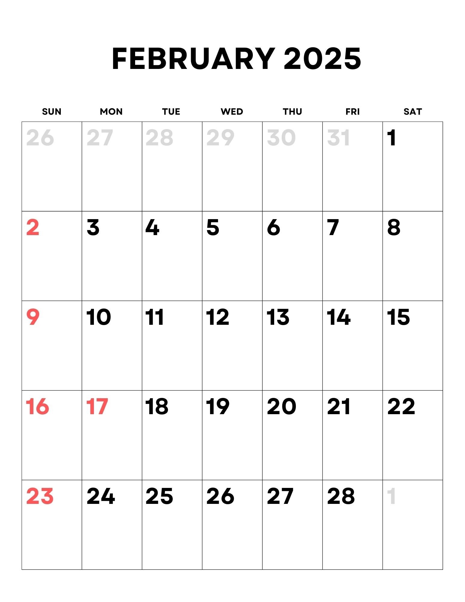 2025 Calendar Printable With Large Numbers In Portrait Format Etsy