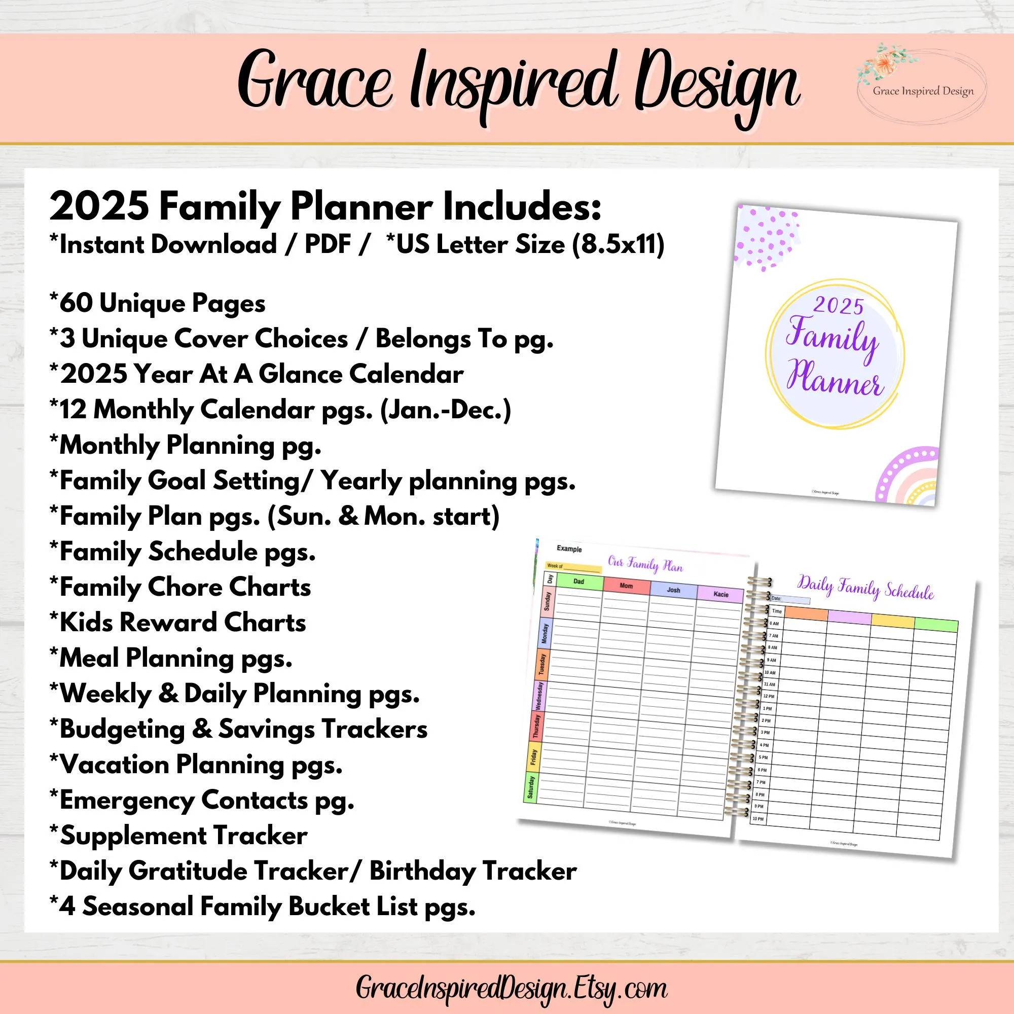 2025 Family Planner Printable Family Calendar 2025 Weekly Family Planner Weekly Family Schedule Family Chore Chart Household Organizer Etsy