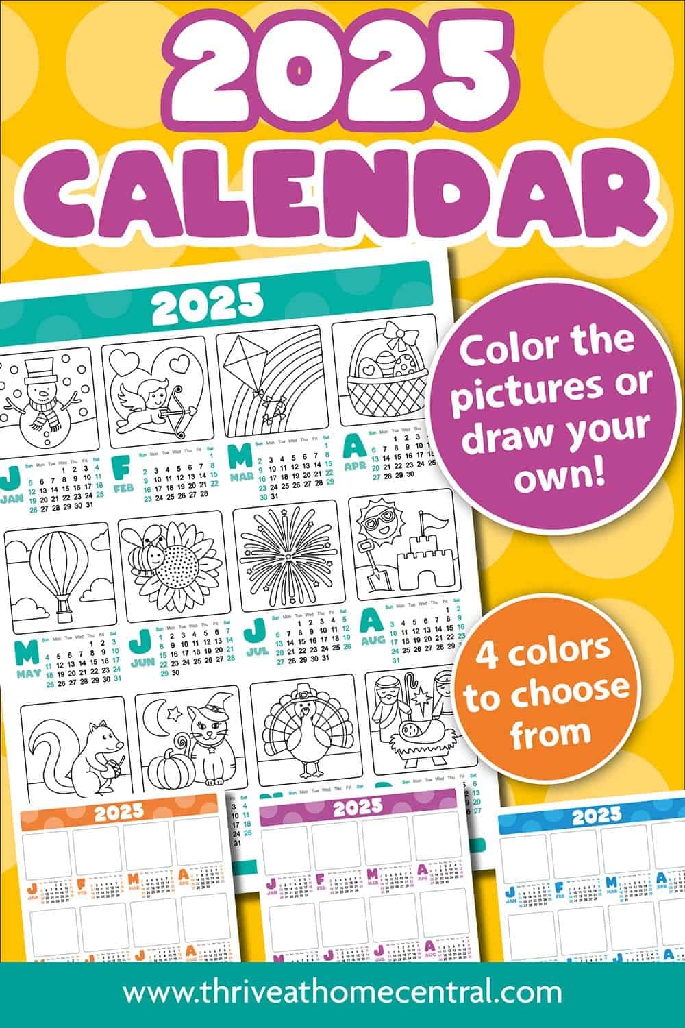 2025 free printable coloring calendar thrive at home