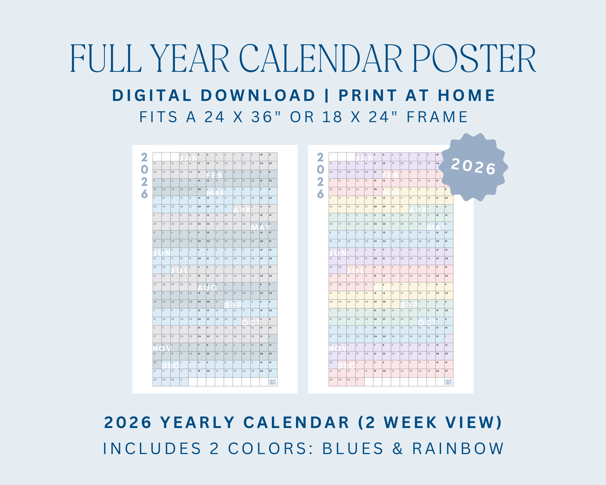 2025 Full Year Calendar 2 Week View Rilee Smith
