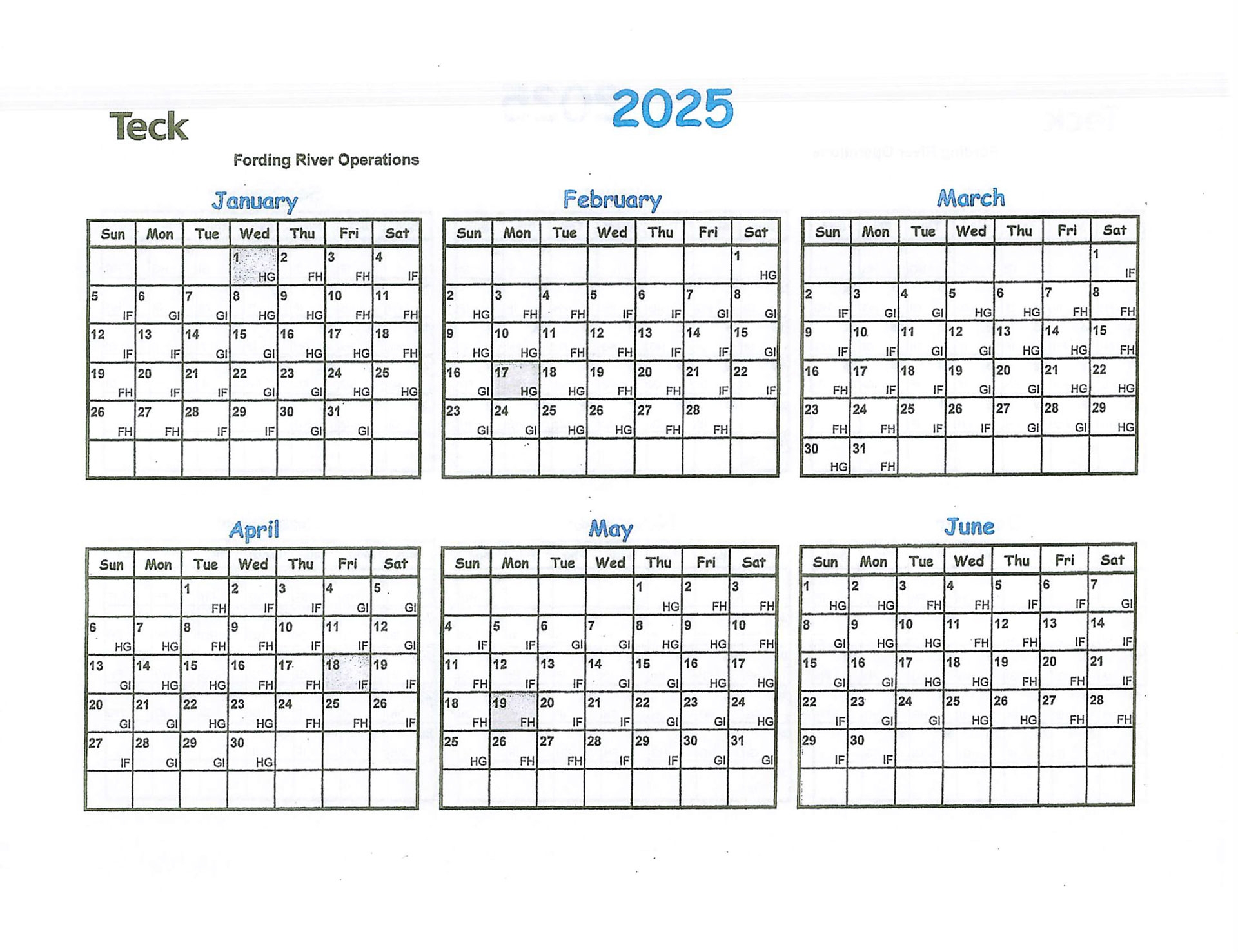 2025 Shift Calendar USW 7884