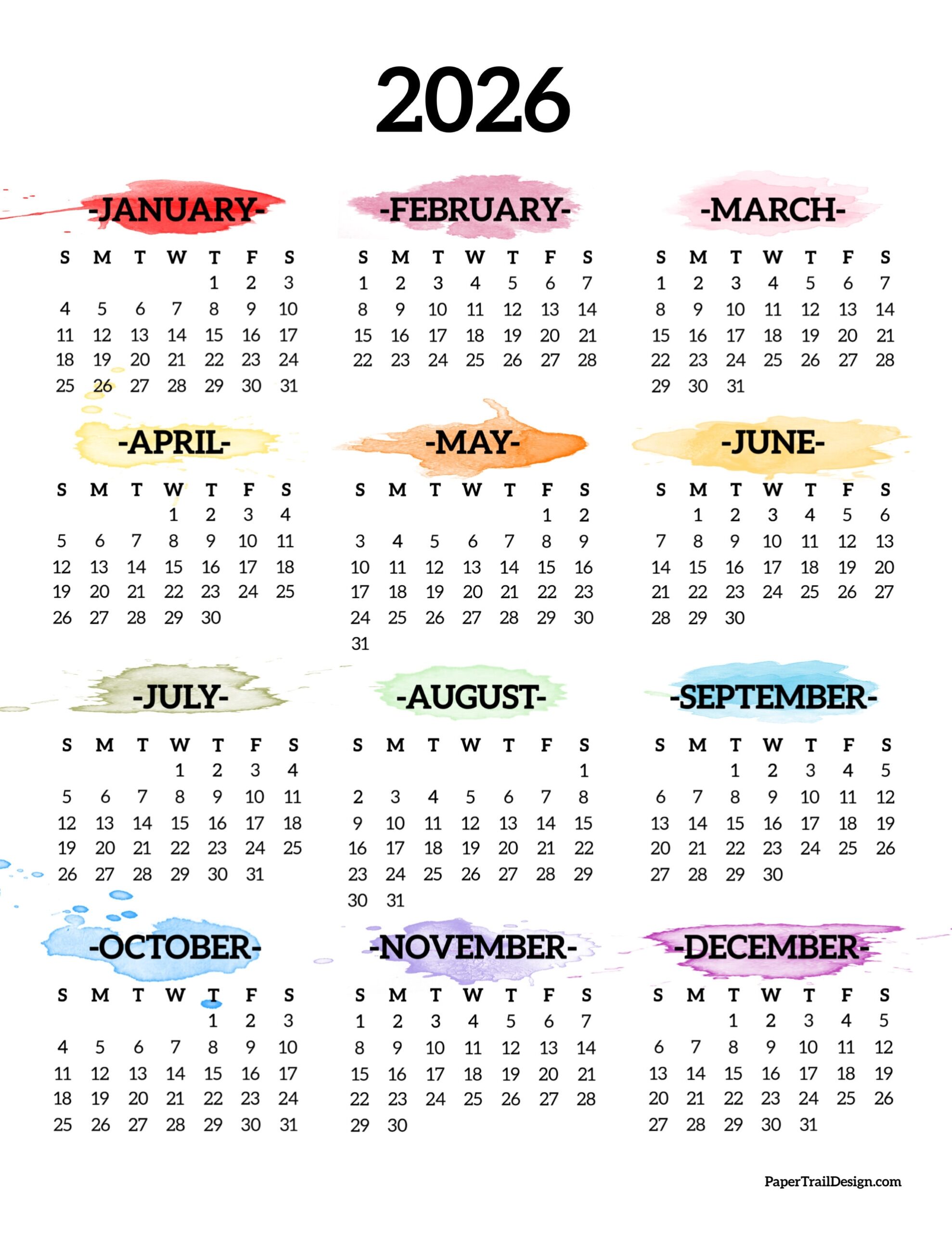 2026 Printable Calendar One Page Paper Trail Design 2026 Printable Calendar One Page Paper Trail Design