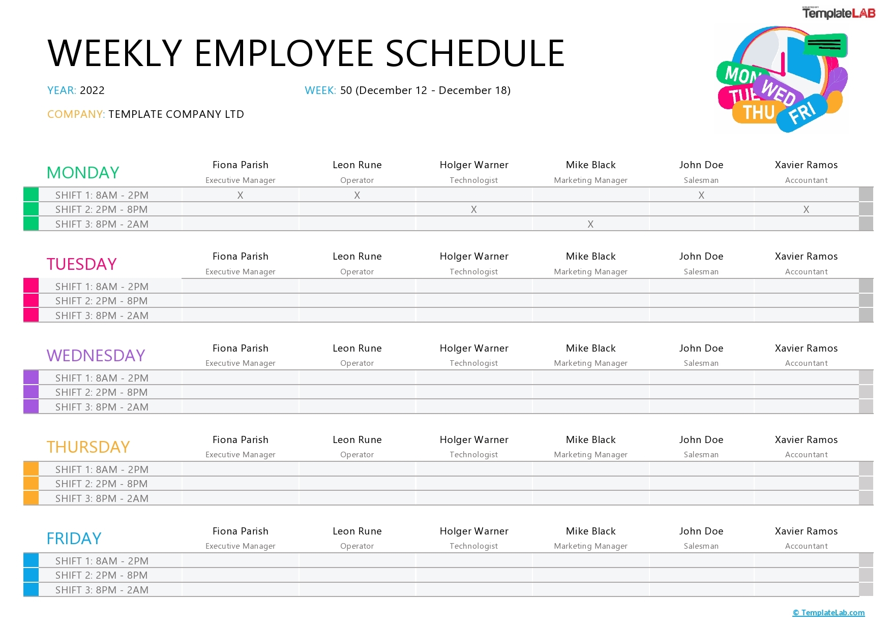 Free Printable Staff Schedule Day Off Calendar