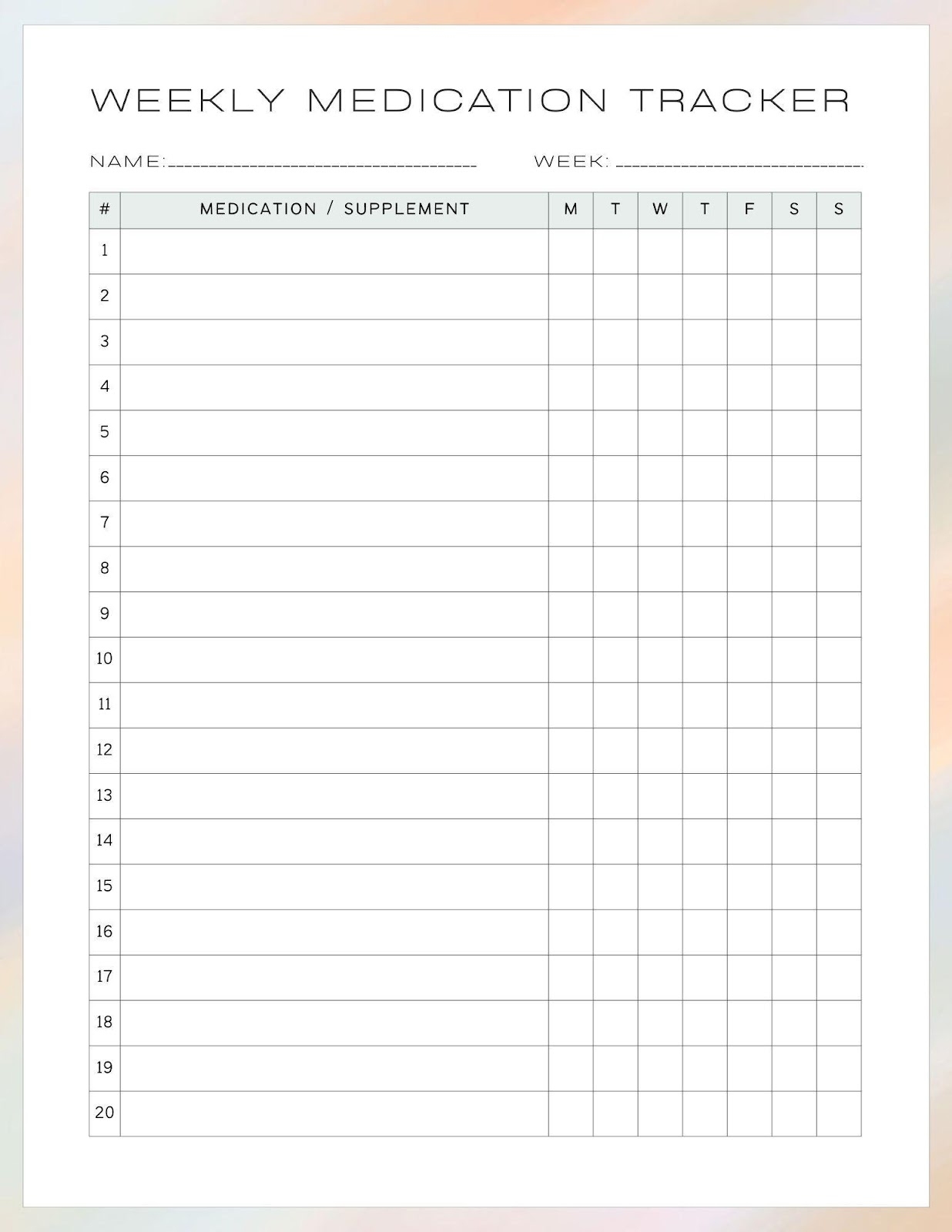 Printable Medication Calendar Template