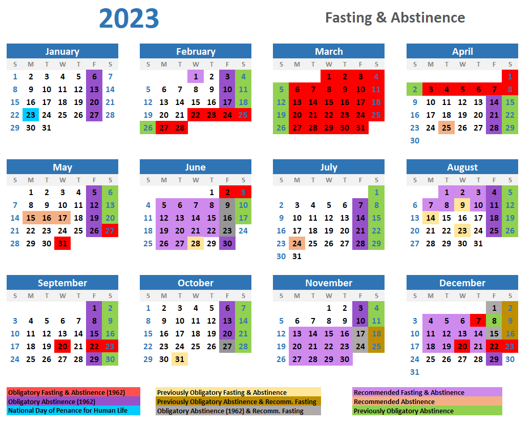 A Catholic Life 2023 Traditional Catholic Fasting And Abstinence Calendar