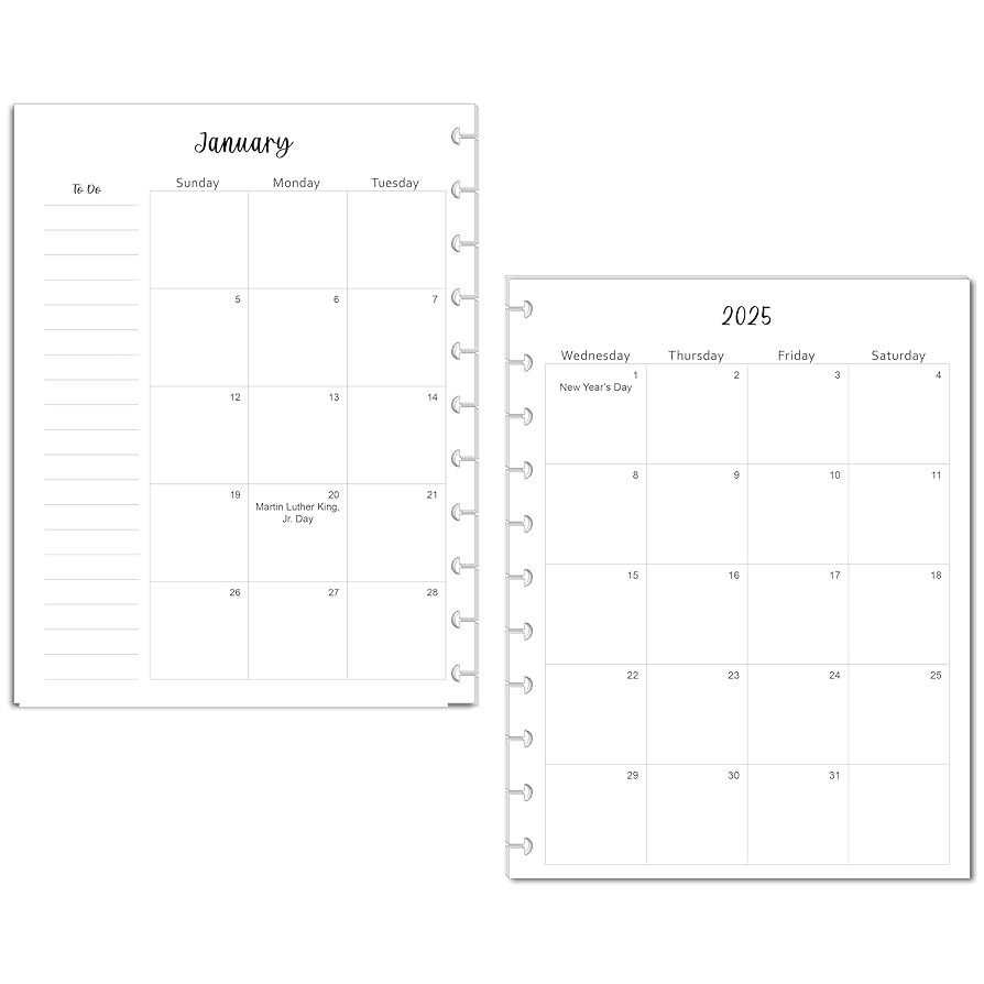 Amazon 2025 Monthly Calendar Refills For 11 Disc Letter Size Planners Fits TUL Letter Staples ARC Notebook Levenger Circa NOTIQ Letra 11 Disc XL1 Marta Stewart Minimalist Office Products