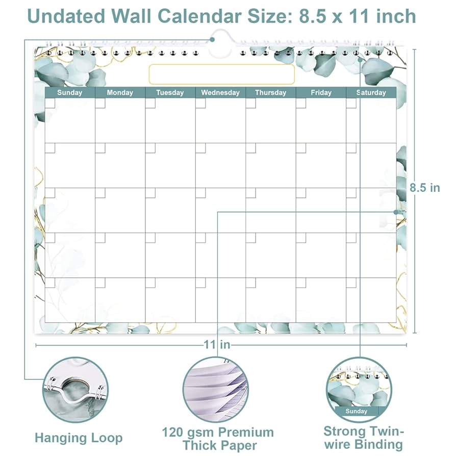 Amazon Undated Monthly Calendar For 2025 2026 Or Any Year Calendar Planner For Home Office Classroom School 12 Months Calendar With Thick Paper 8 5 X 12 Green Leaf Office Products Amazon Undated Monthly Calendar For 2025 2026 Or Any Year Calendar Planner For Home Office Classroom School 12 Months Calendar With Thick Paper 8 5 X 12 Green Leaf Office Products