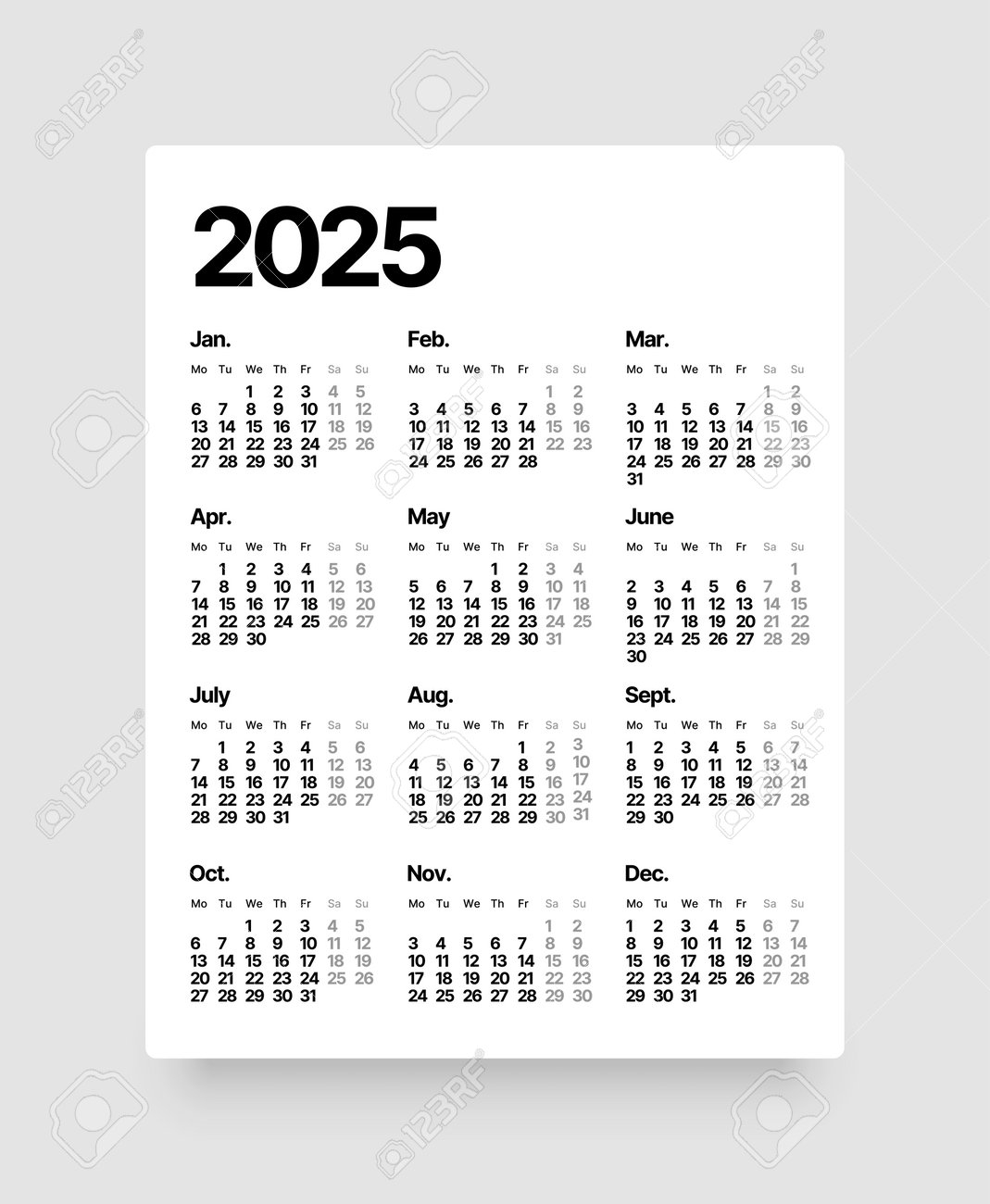 Annual Calendar Template For 2025 Year Week Starts On Monday Business Calendar In A Minimalist Style For 2025 Year Royalty Free SVG Cliparts Vectors And Stock Illustration Image 209149908 Annual Calendar Template For 2025 Year Week Starts On Monday Business Calendar In A Minimalist Style For 2025 Year Royalty Free SVG Cliparts Vectors And Stock Illustration Image 209149908