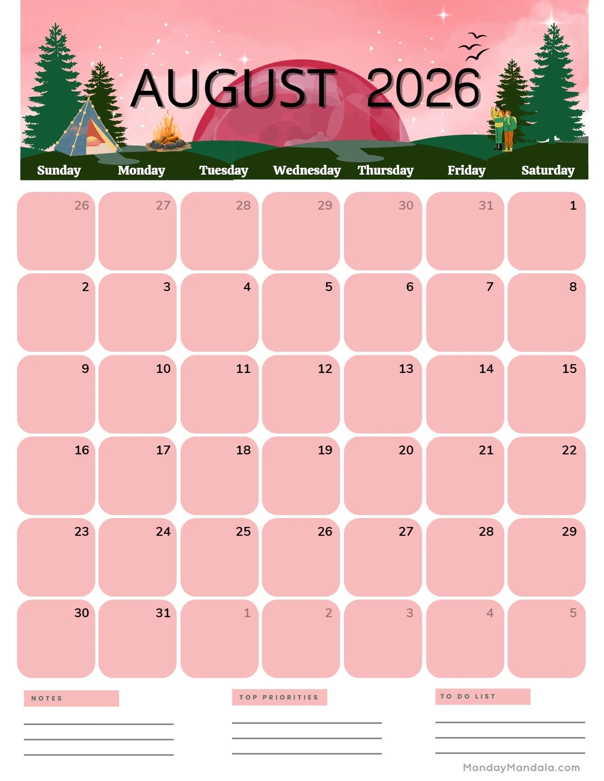 Cute Calendar Printable August 2026