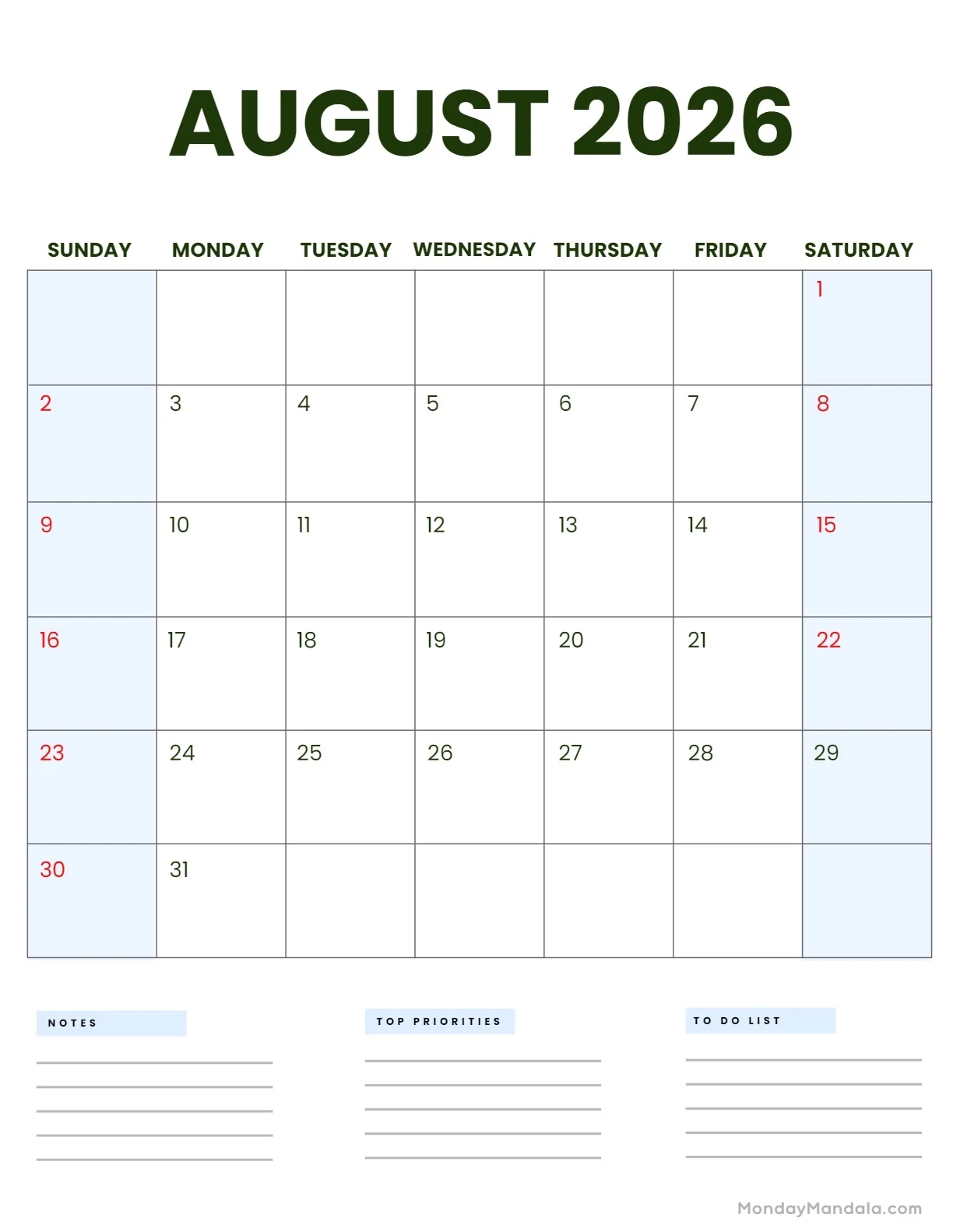 August 2026 Calendars 52 Free PDF Printables 