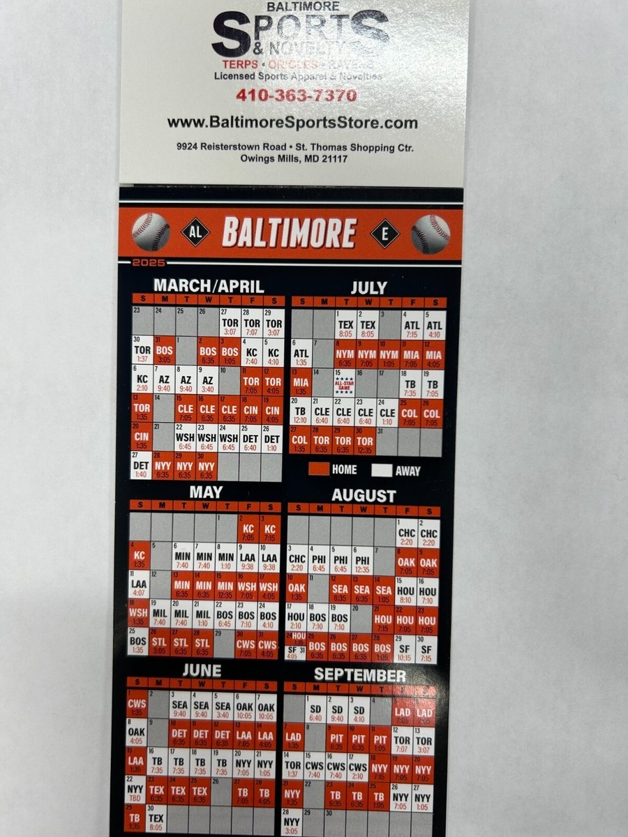 Baltimore Orioles 2025 Magnet Schedule EBay
