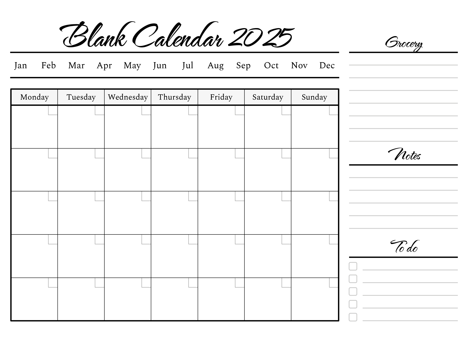 Printable 2025 Calendar Sheets