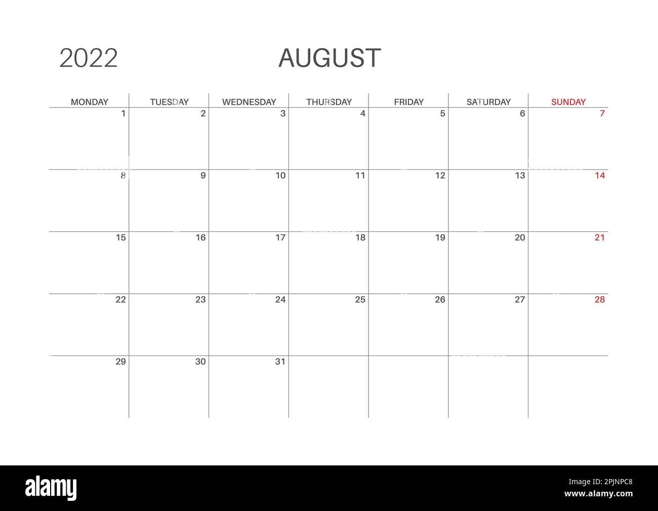 August Month Calendar Printable