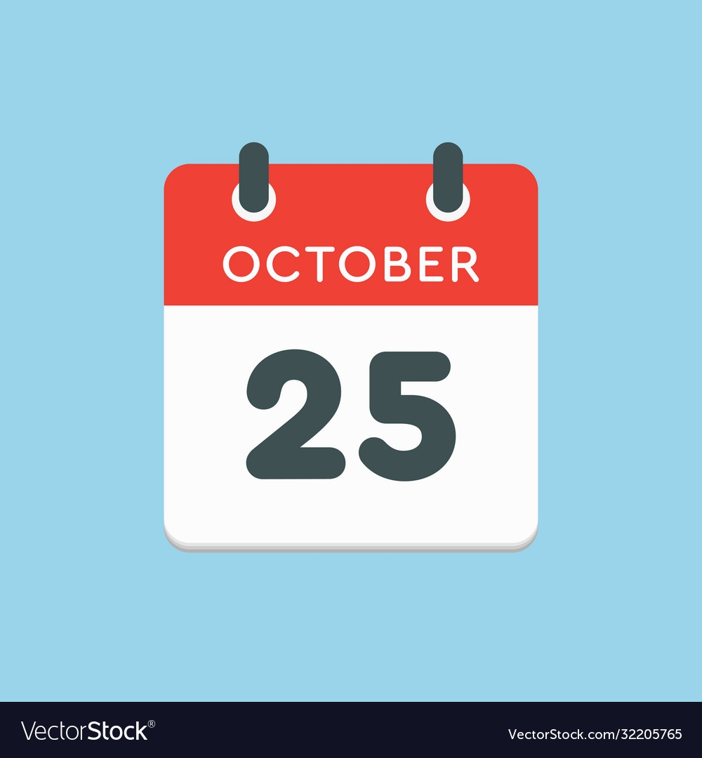 Calendar Icon Day 25 October Template Date Vector Image