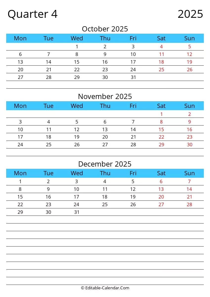Free Printable Monday To Sunday Calendar November 2025