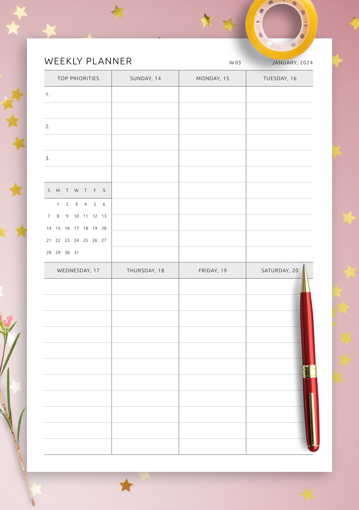 Printable Calendar 1 Week