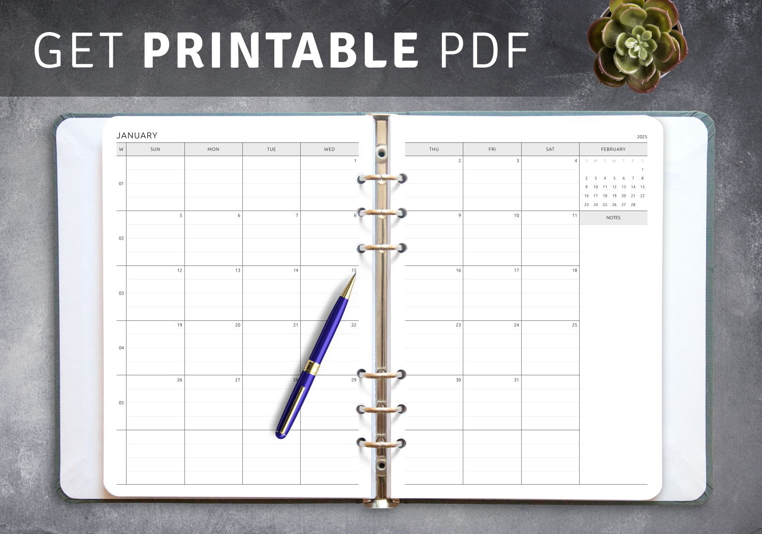 Printable Half Page Monthly Calendar