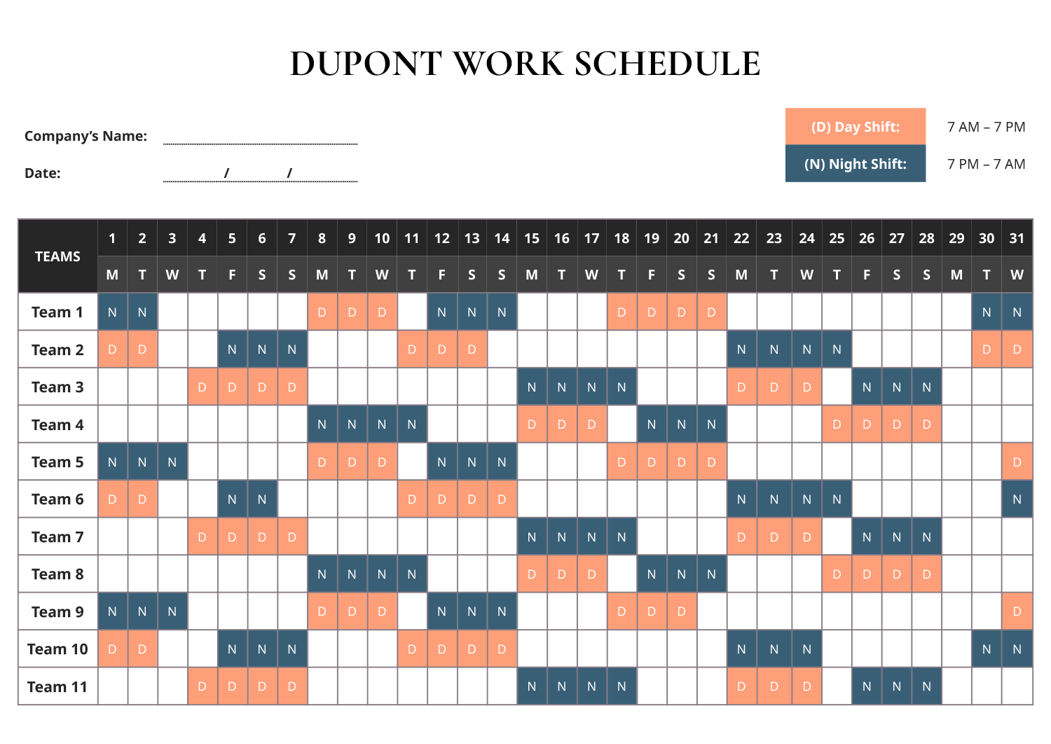 Dupont Shift Schedule Template Google Docs Word Highfile