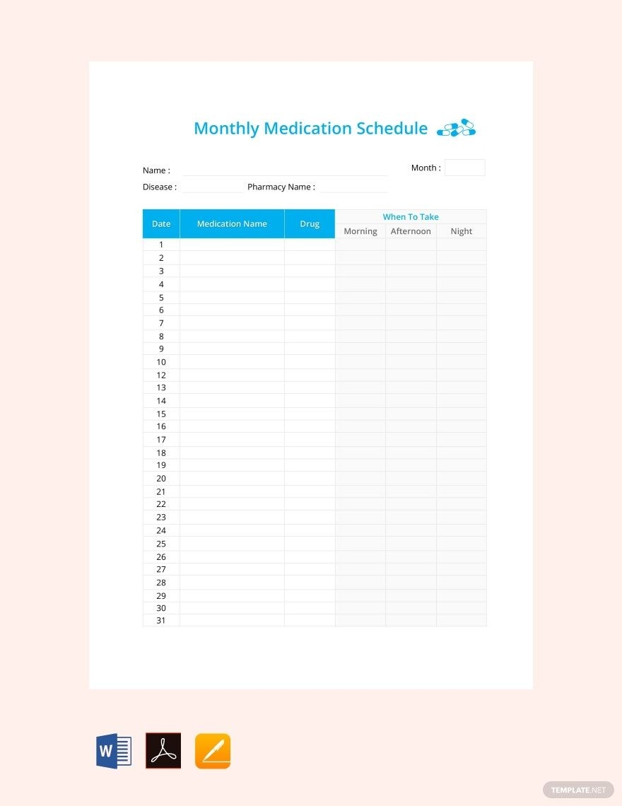 Editable Medication Schedule Templates In Word To Download
