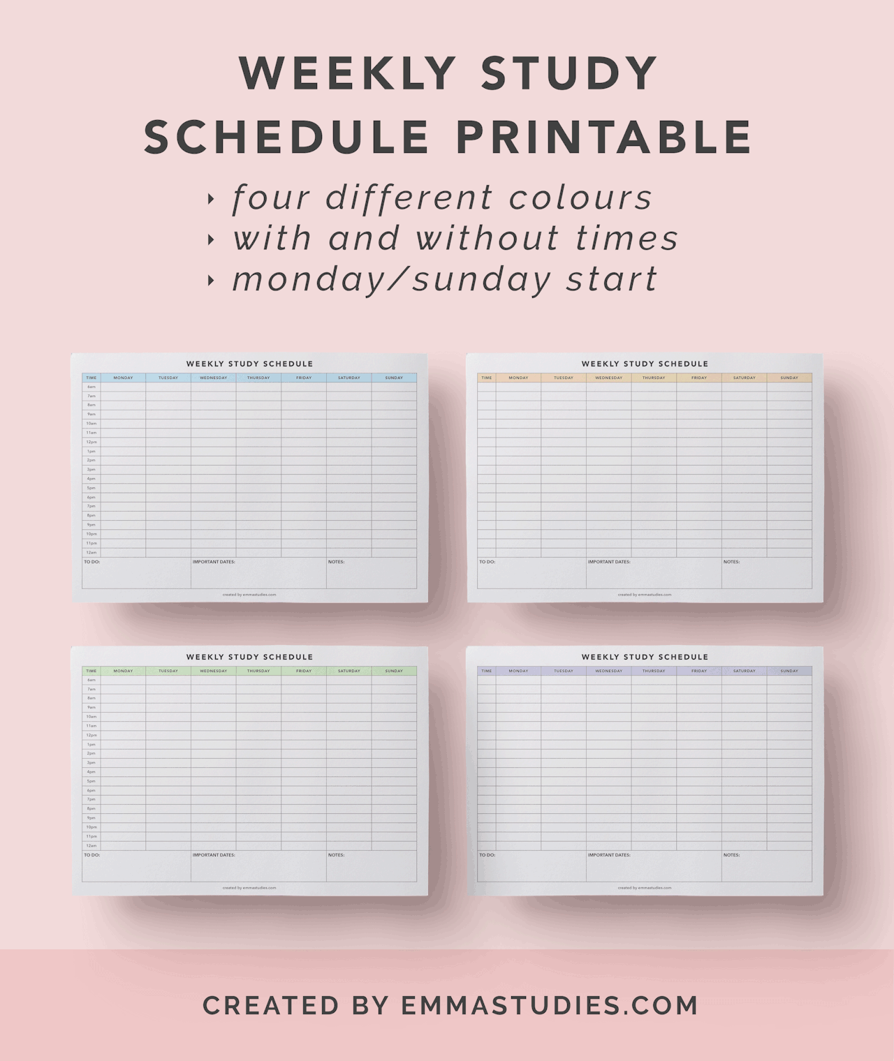Emma s Studyblr Weekly Study Schedule Printable After Releasing My 