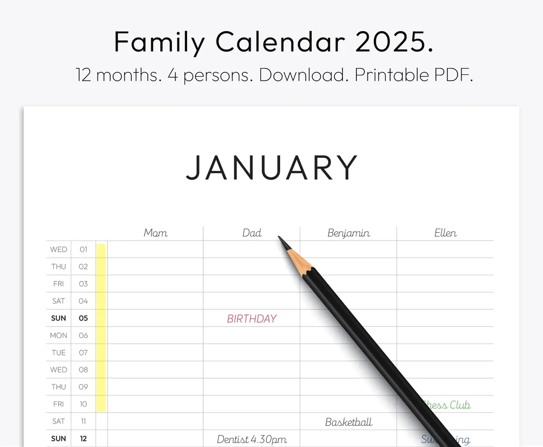 Family Planning Calendar 2025 Printable