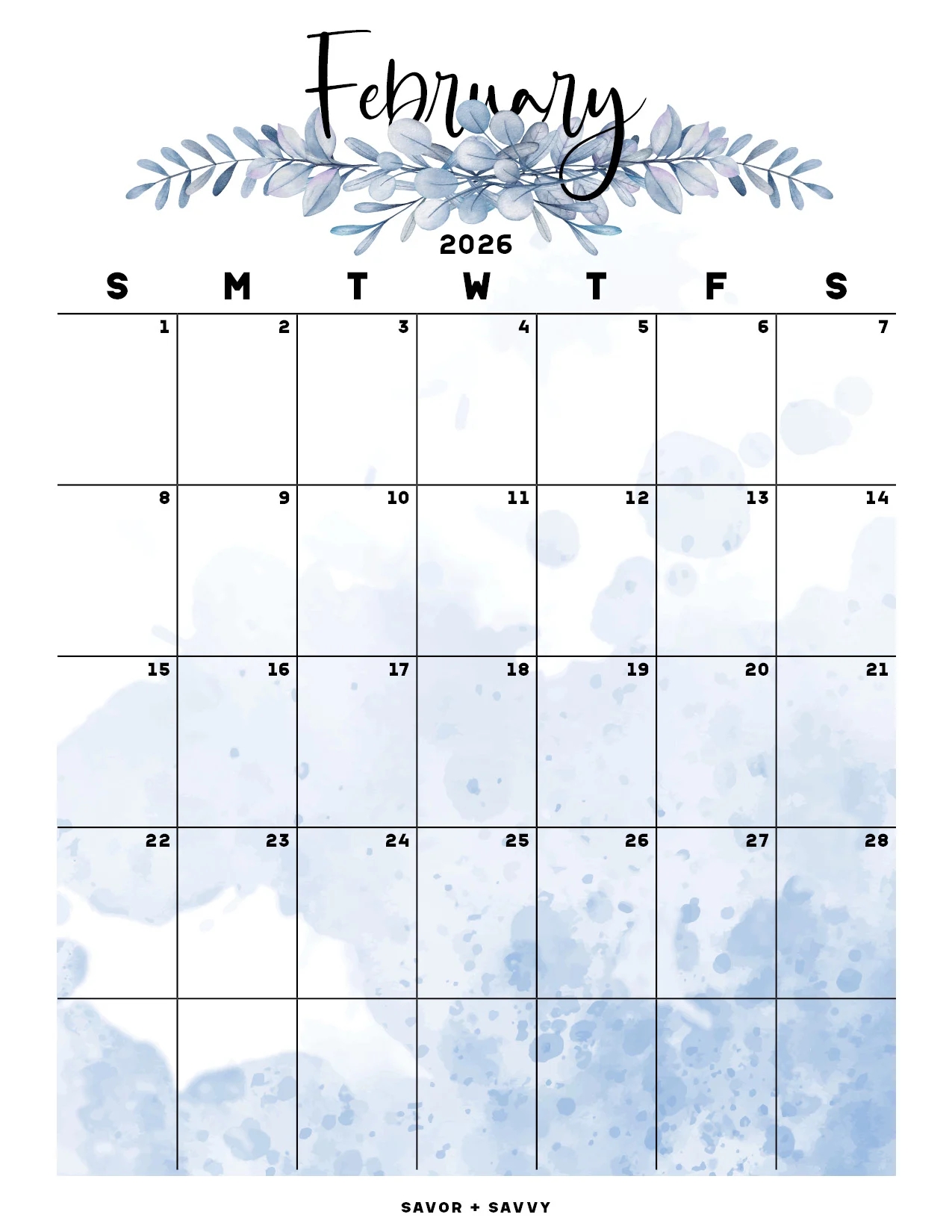 Free Printable February 2026 Calendar With Holidays