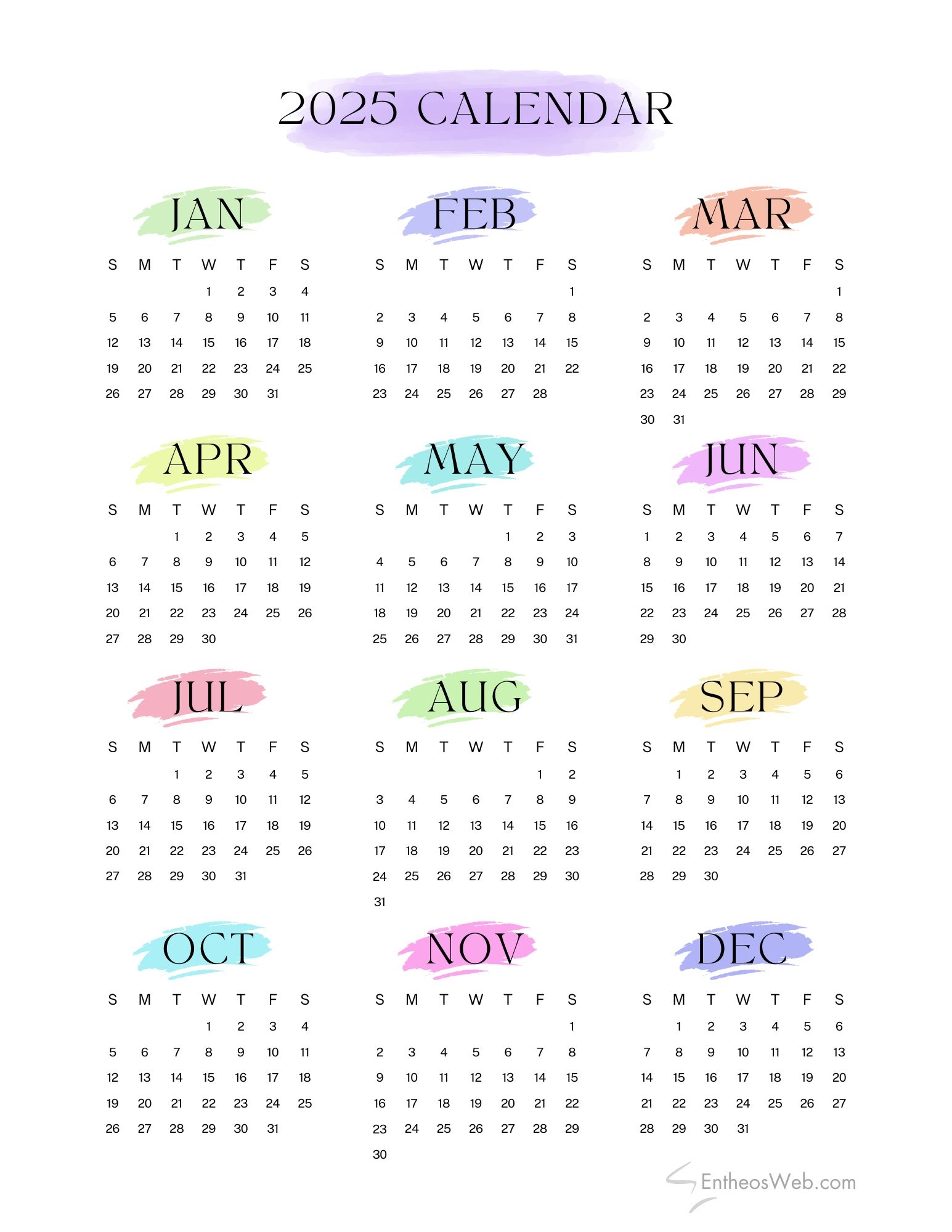 Small Pocket Calendar 2025 Printable