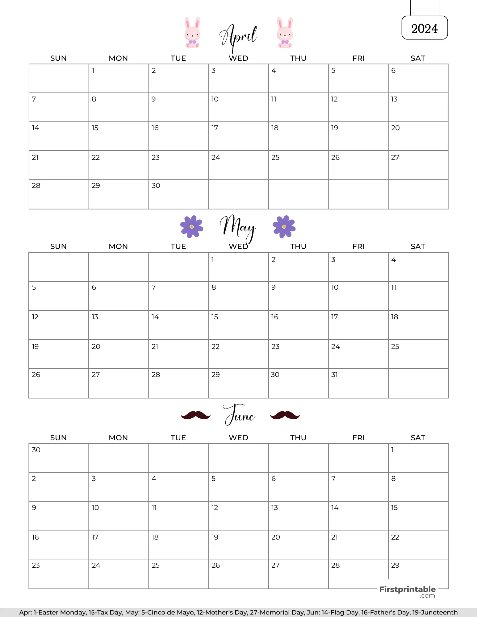 free 3 month calendars 2024