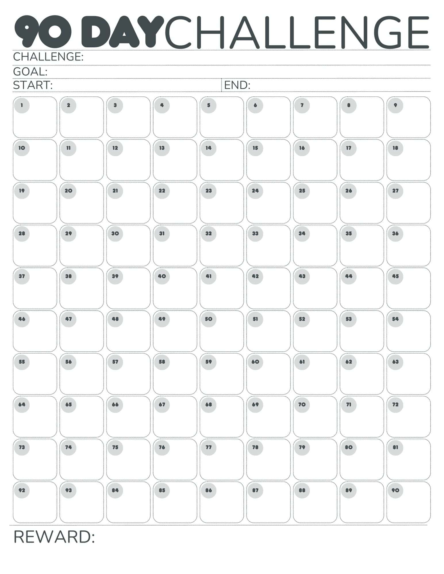 Free 90 Day Challenge Calendar