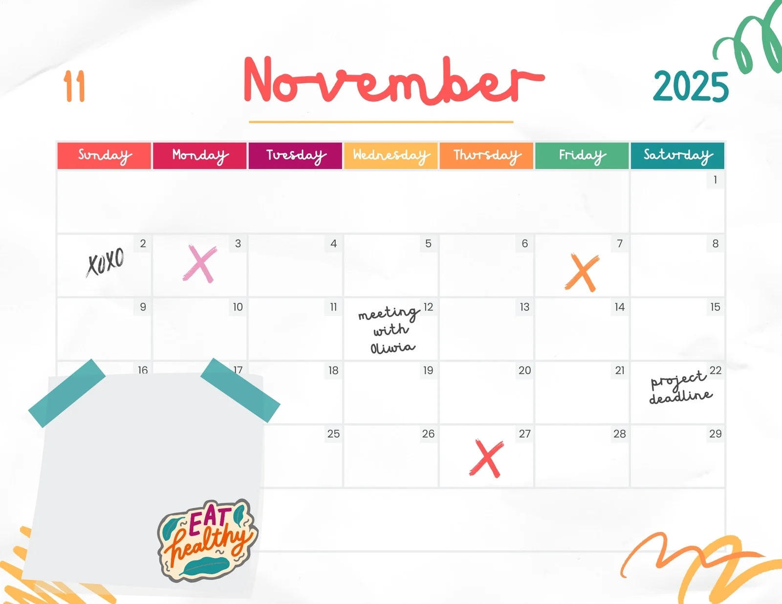 Printable Calendar For November 2025 Menu