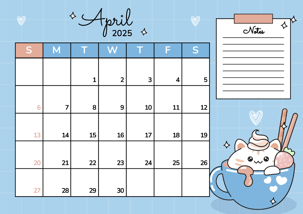 Free Cute April 2025 Calendar Template To Edit Online