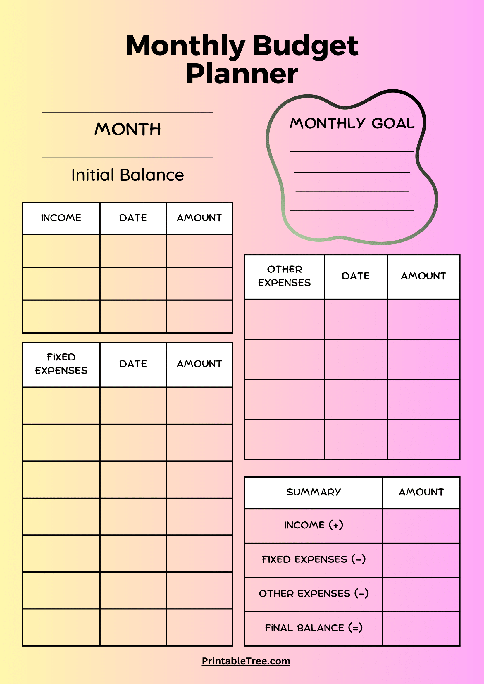 Budget Calendar Printable Free