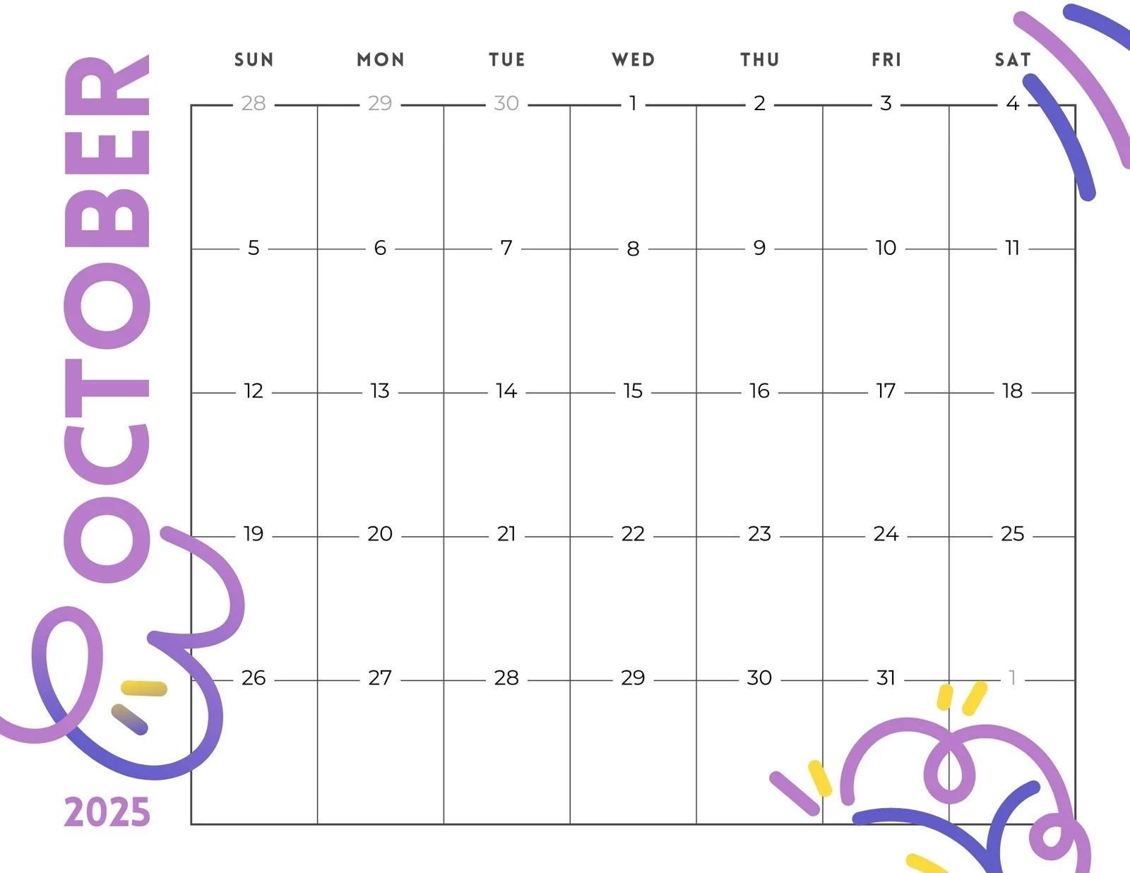 Oc 2025 Calendar Printable