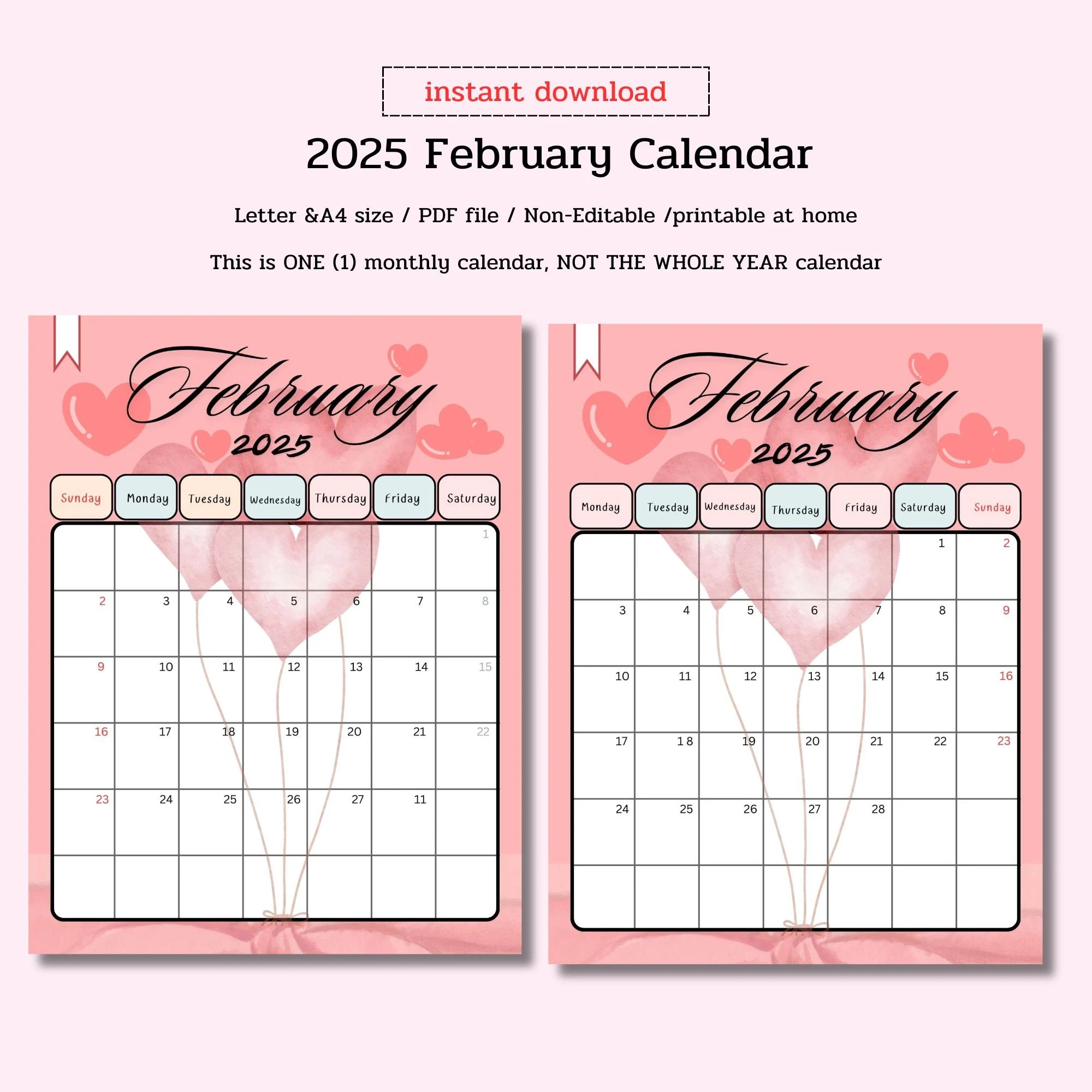 Free Original Printable February Calendar