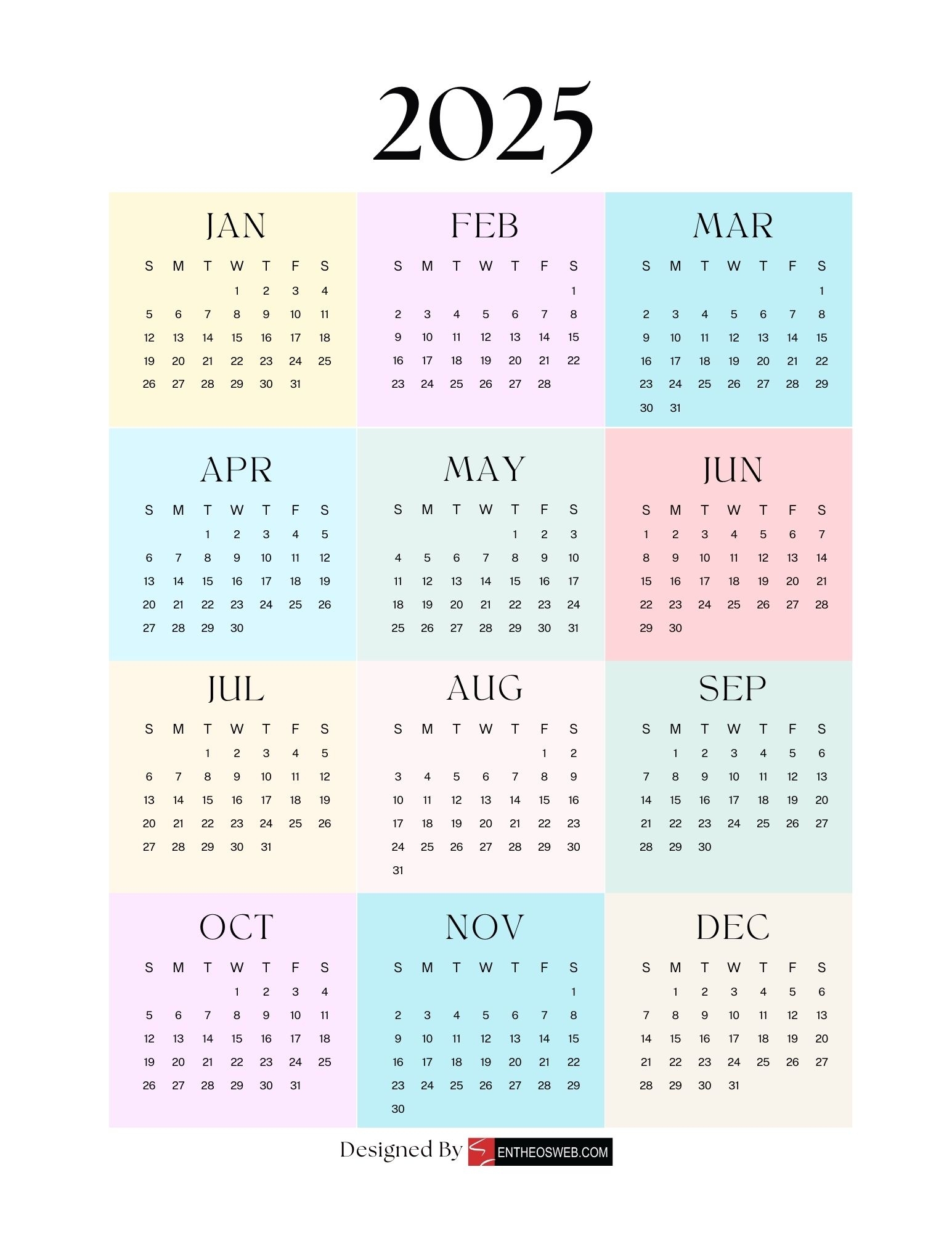 Free Printable 2025 Calendars Free Printable 2025 Calendars EntheosWeb