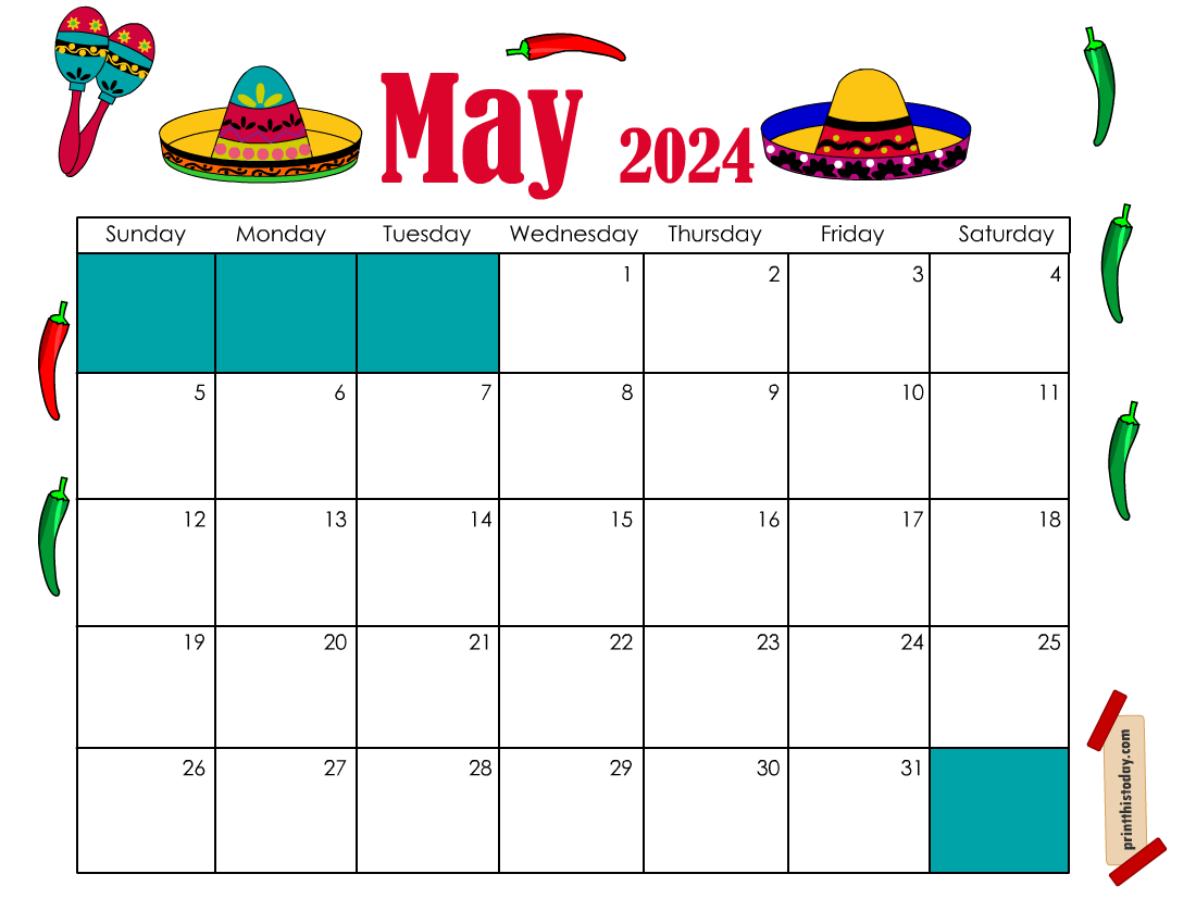 May Calendar Printable