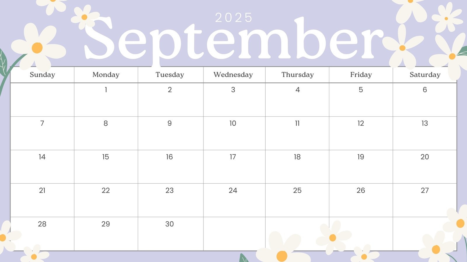 2025 Calendar Printable September