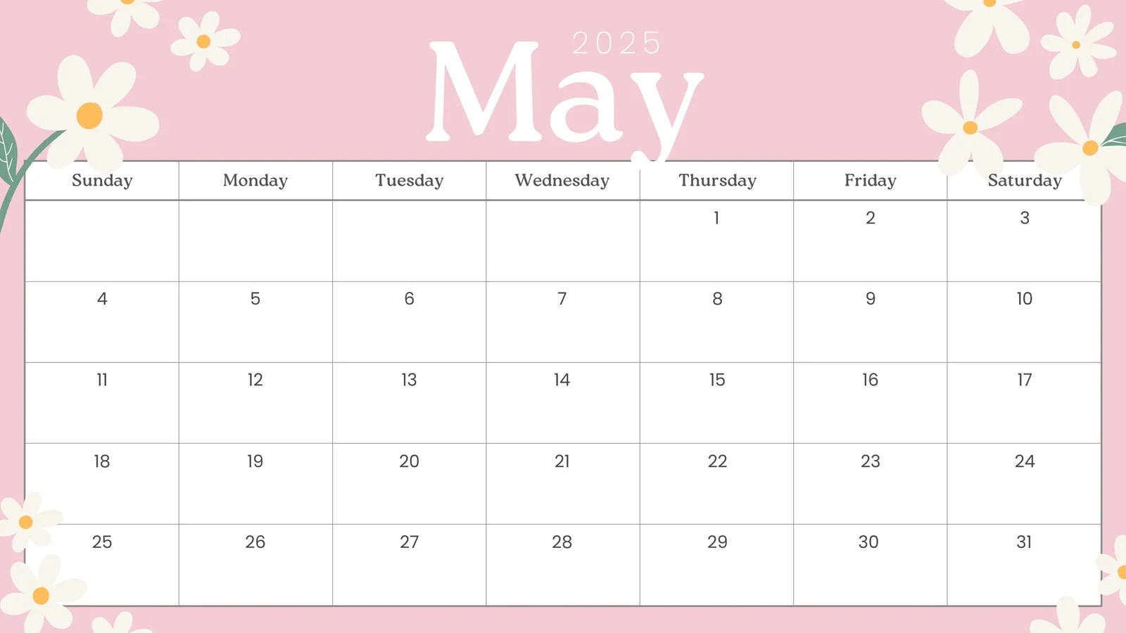 Free To Edit And Print May 2025 Calendar Templates Canva