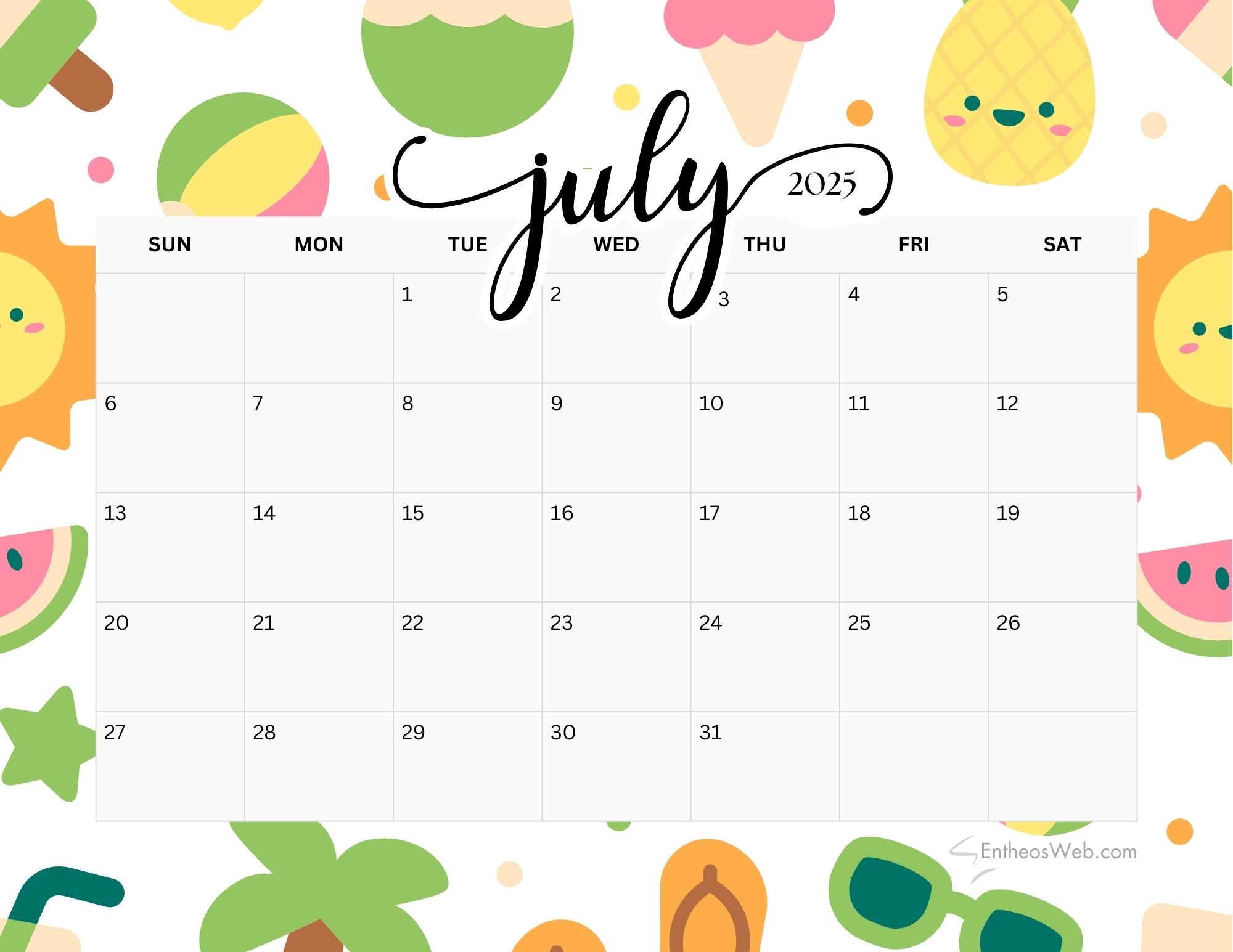 July And August Printable Calendars