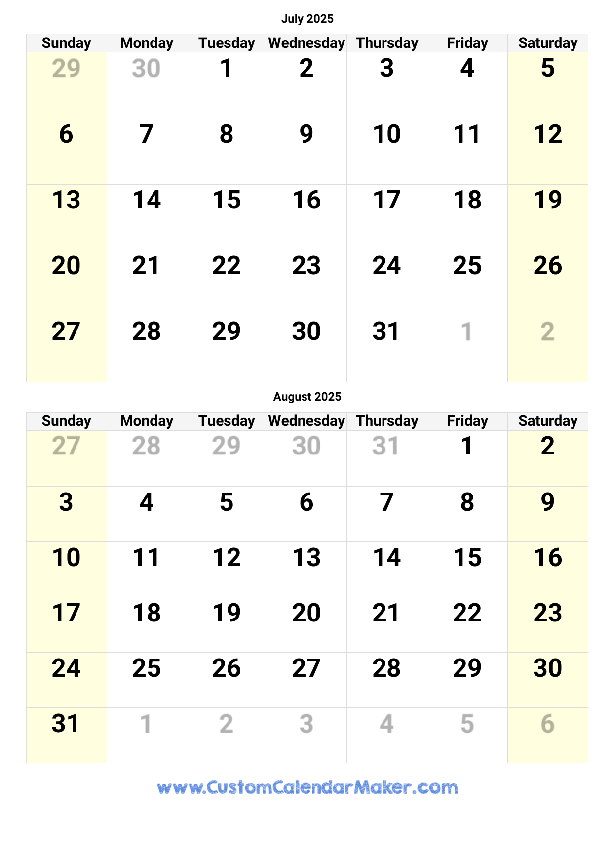 Printable July Aug 2025 Calendar Printable July Aug 2025 Calendar