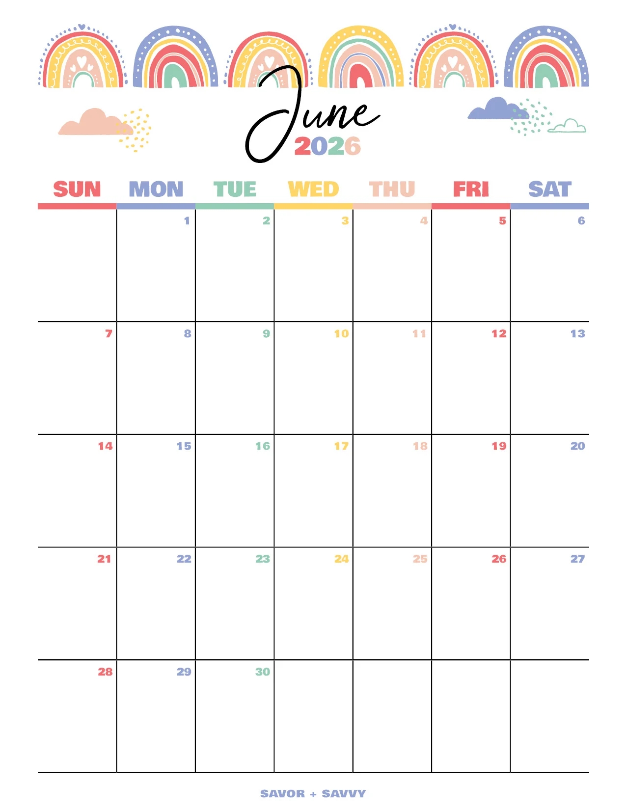 June 2026 Calendar Templates 14 Free Printables Savor Savvy