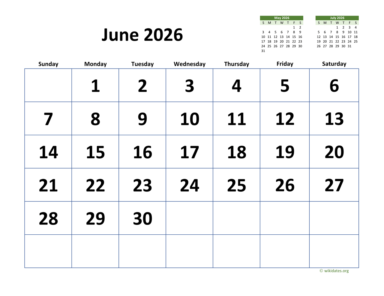 june 2026 calendar with extra large dates wikidates june 2026 calendar with extra large dates wikidates
