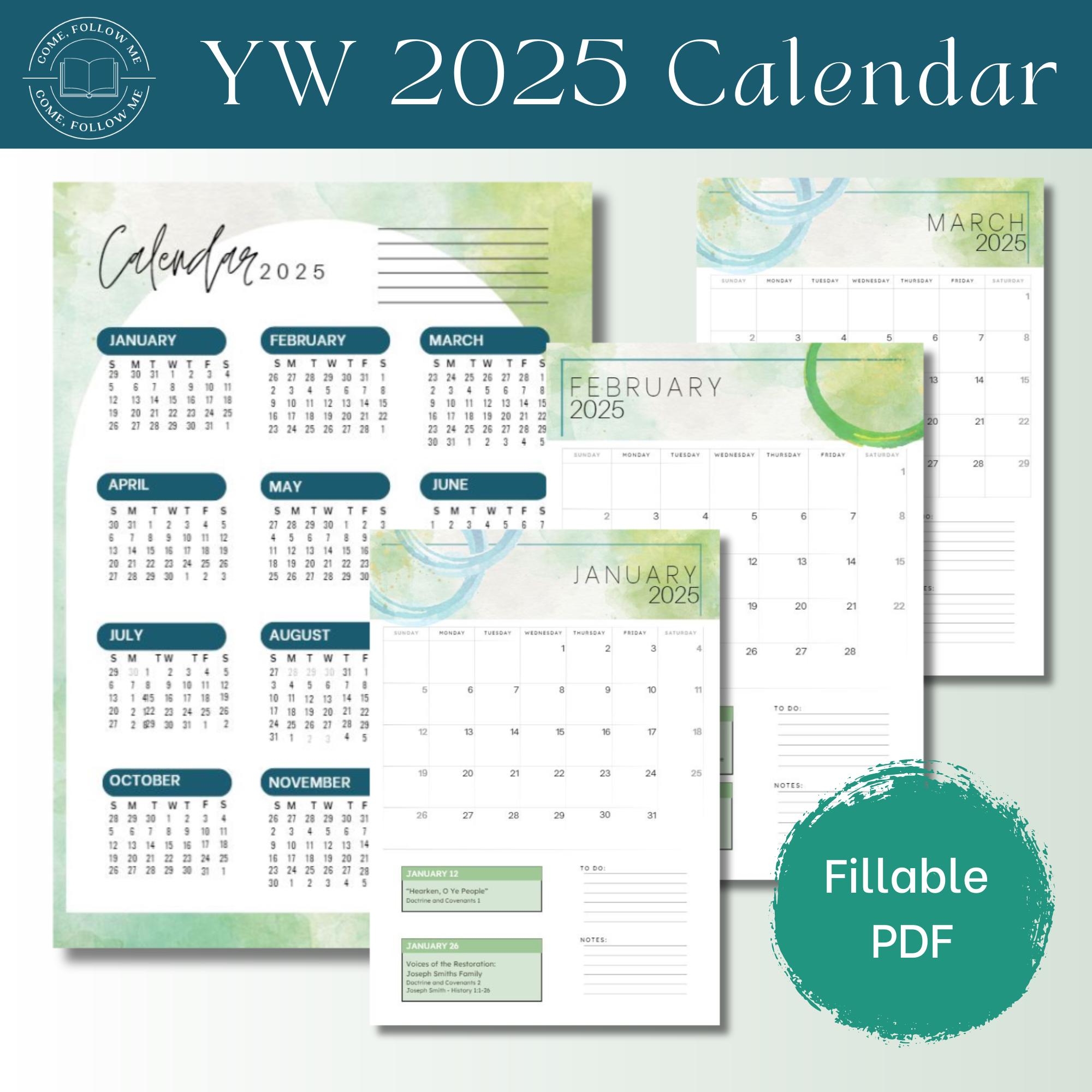LDS Young Women 2025 Calendar PDF For Digital Planners Digital Download Annual Calendar And 12 Individual Months Editable Etsy