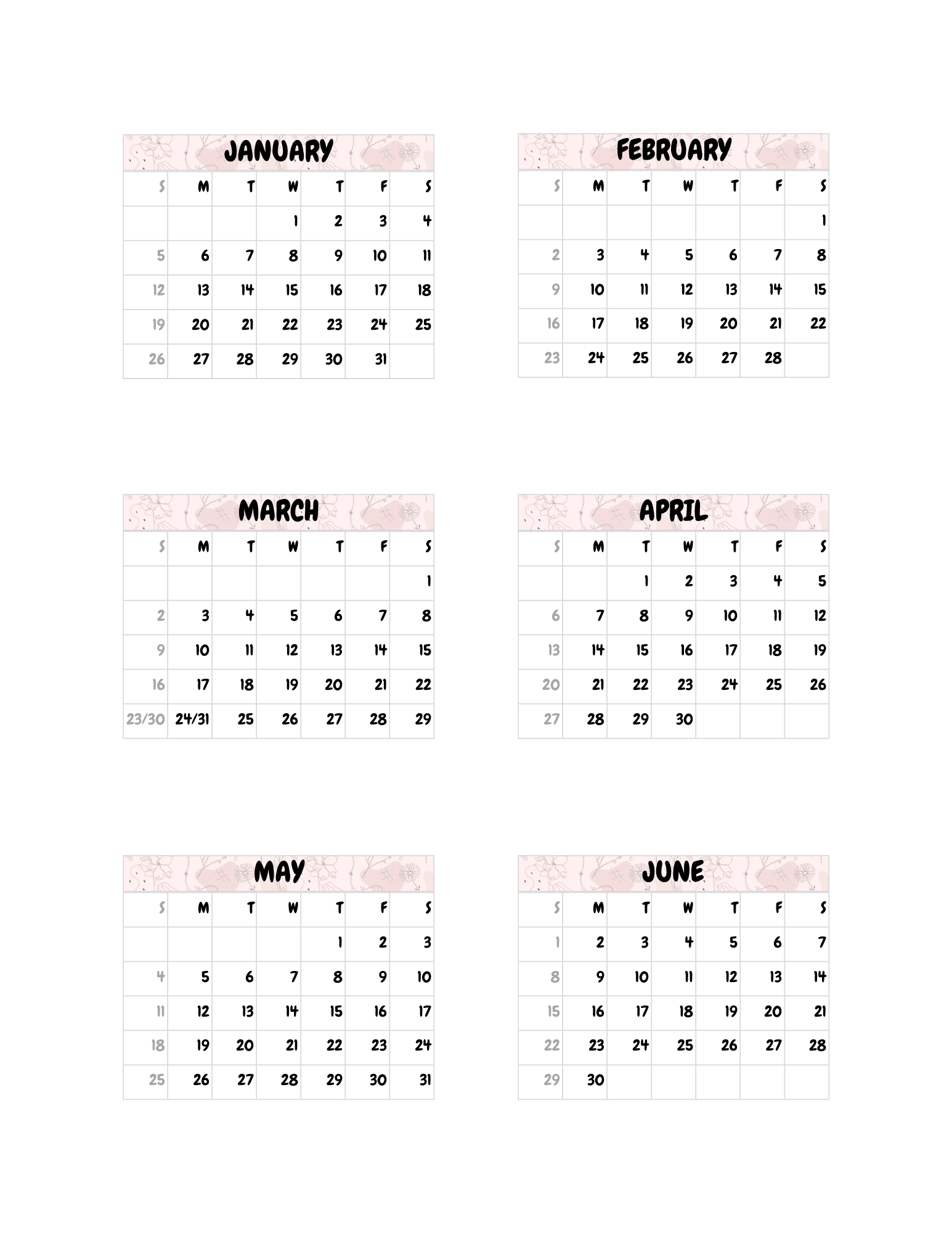 Small Calendar 2025 Printable Small